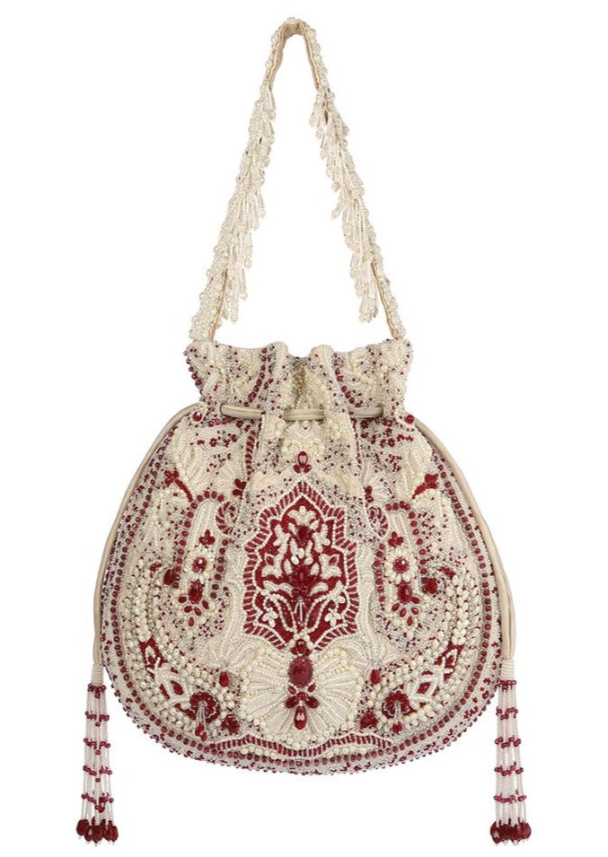 Bijoux Potli Pristine Ivory Ruby Red Potli