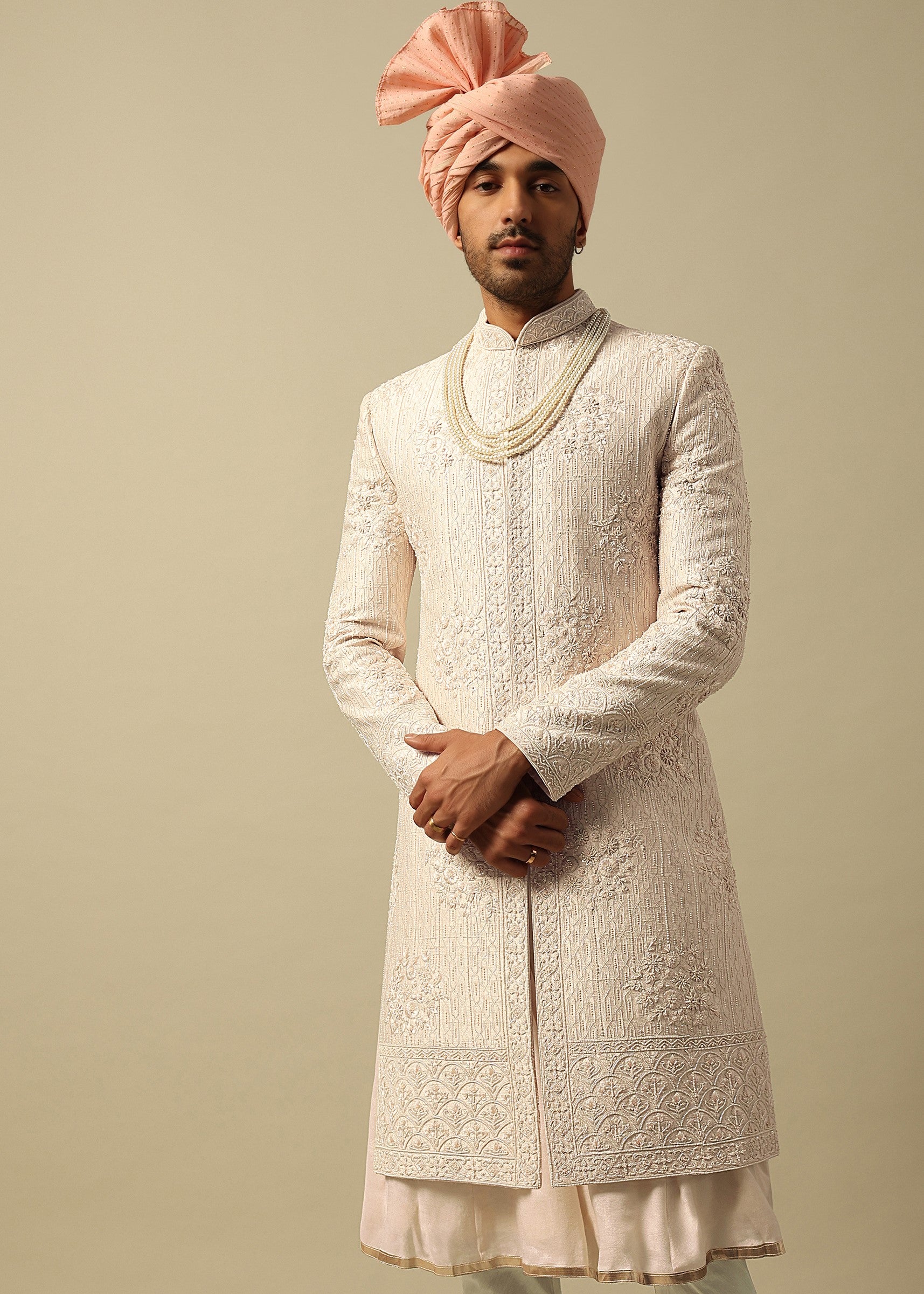 Elegant White Raw Silk Sherwani