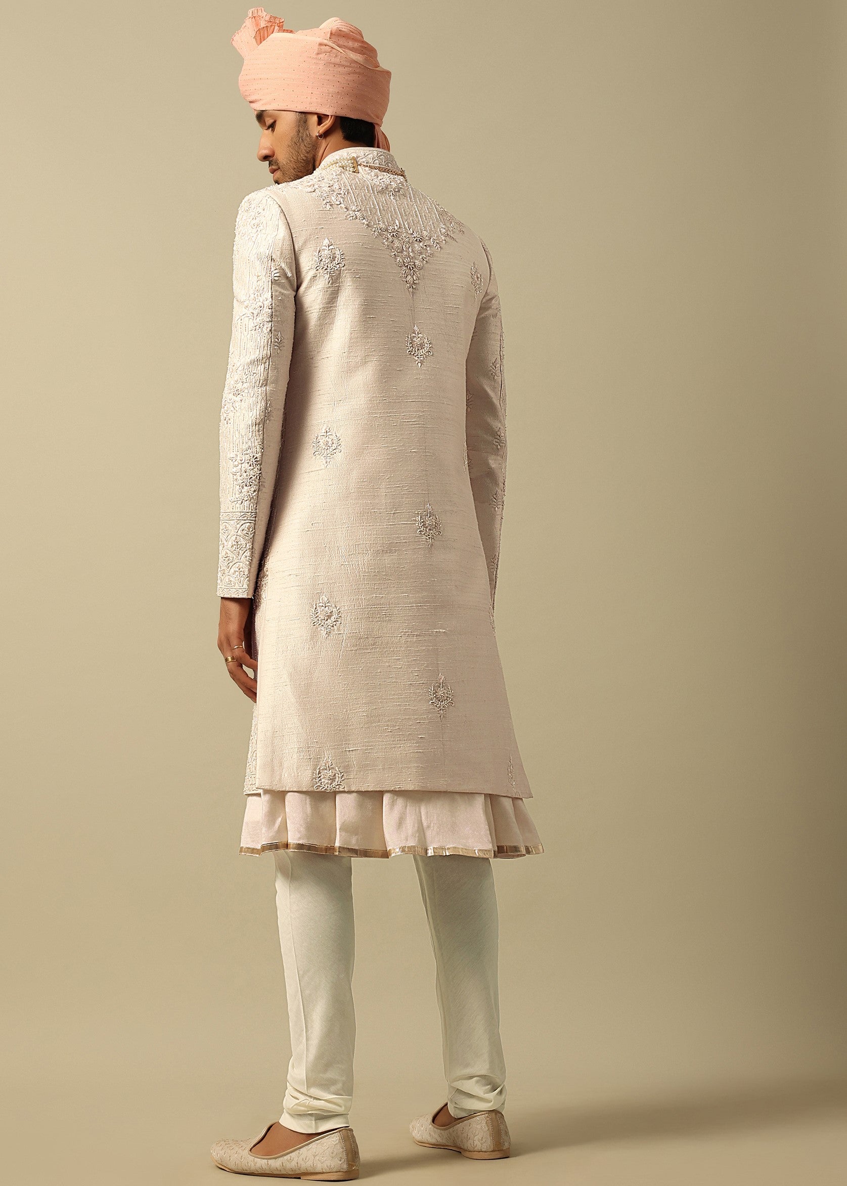 Elegant White Raw Silk Sherwani