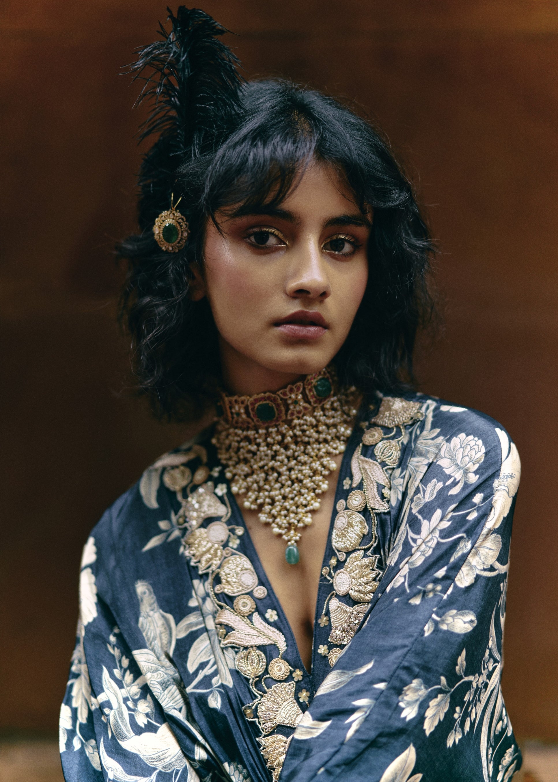 Blue Floral Jaal Print Kaftan Set