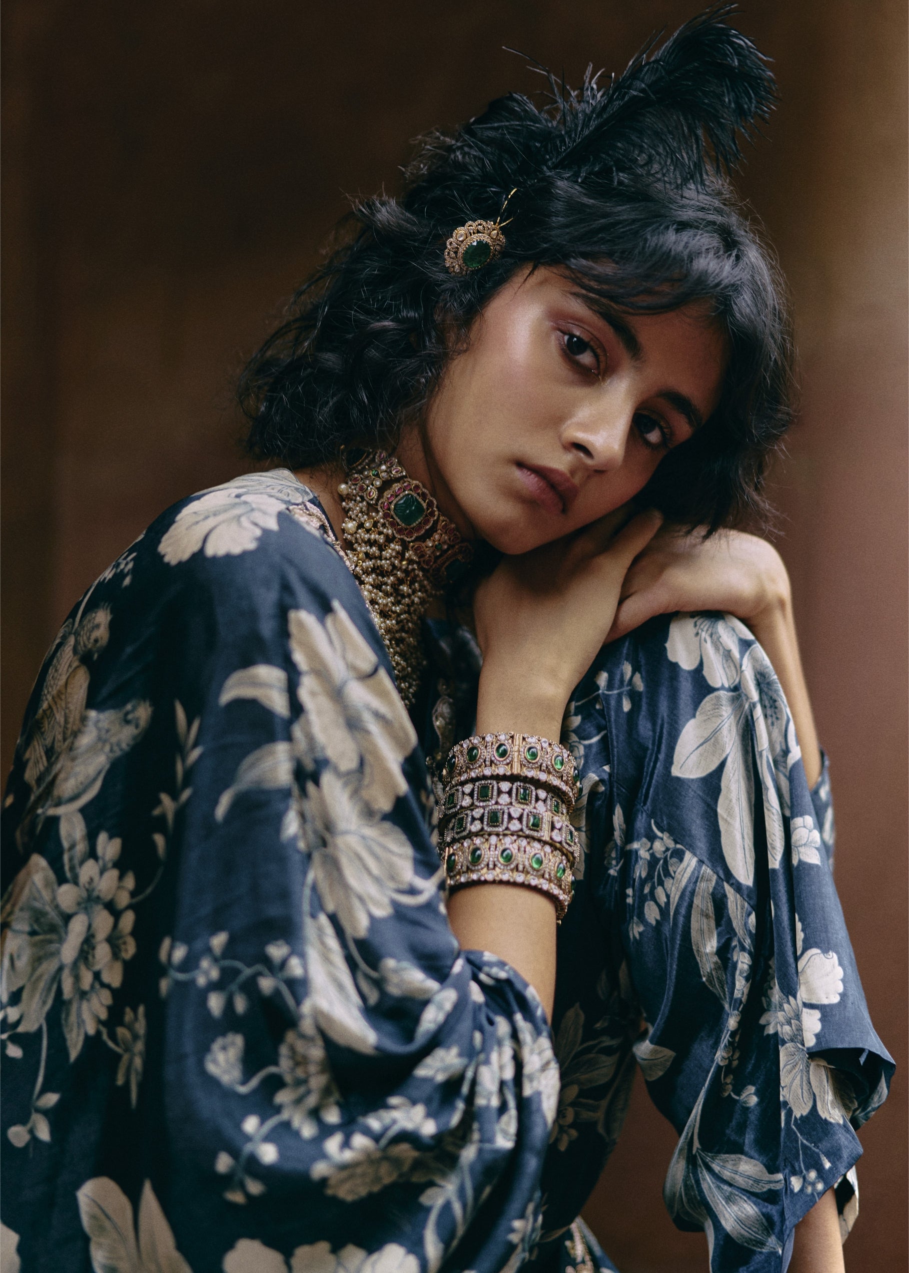 Blue Floral Jaal Print Kaftan Set