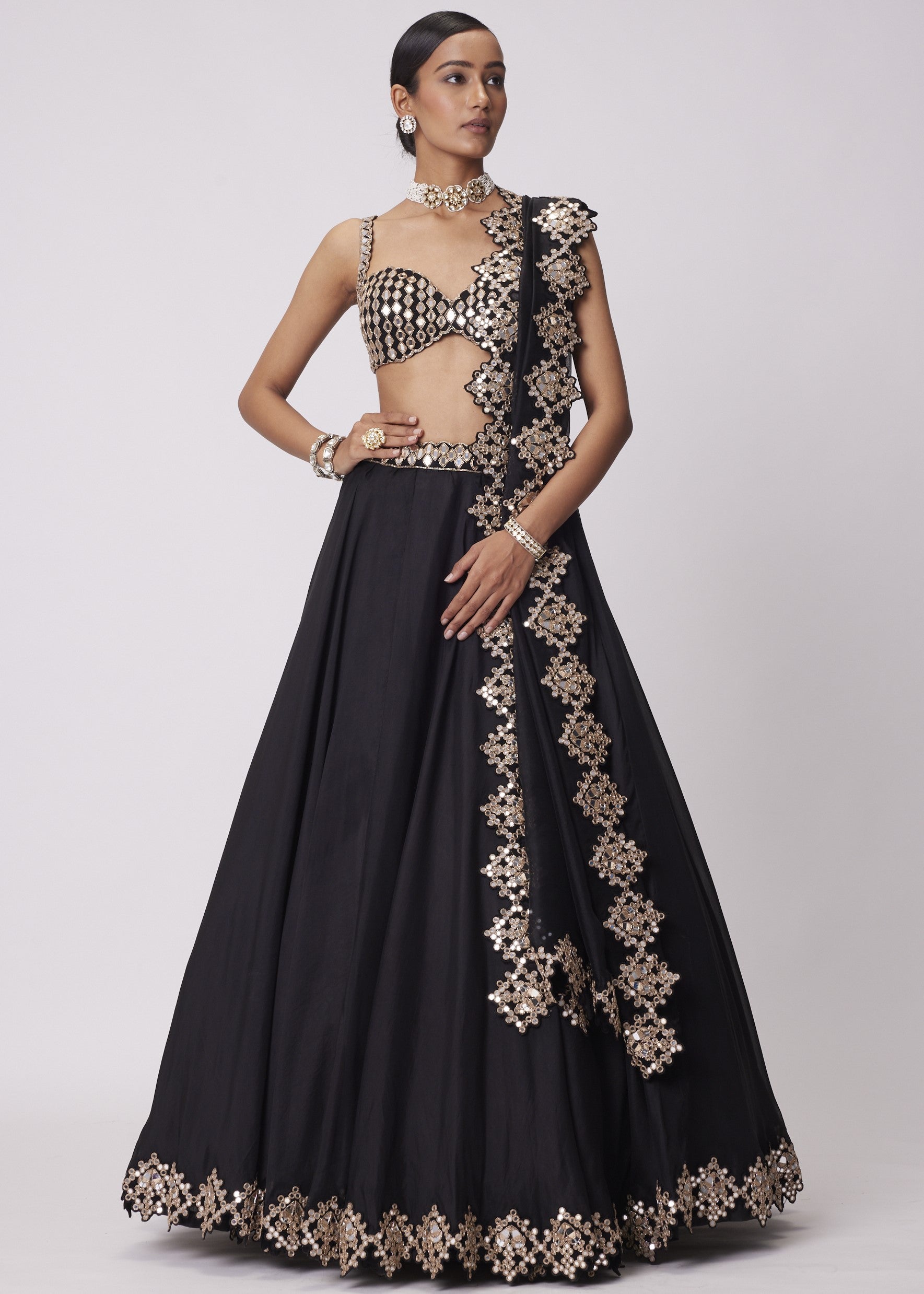 Black Organza Hand Embroidered Lehenga Set