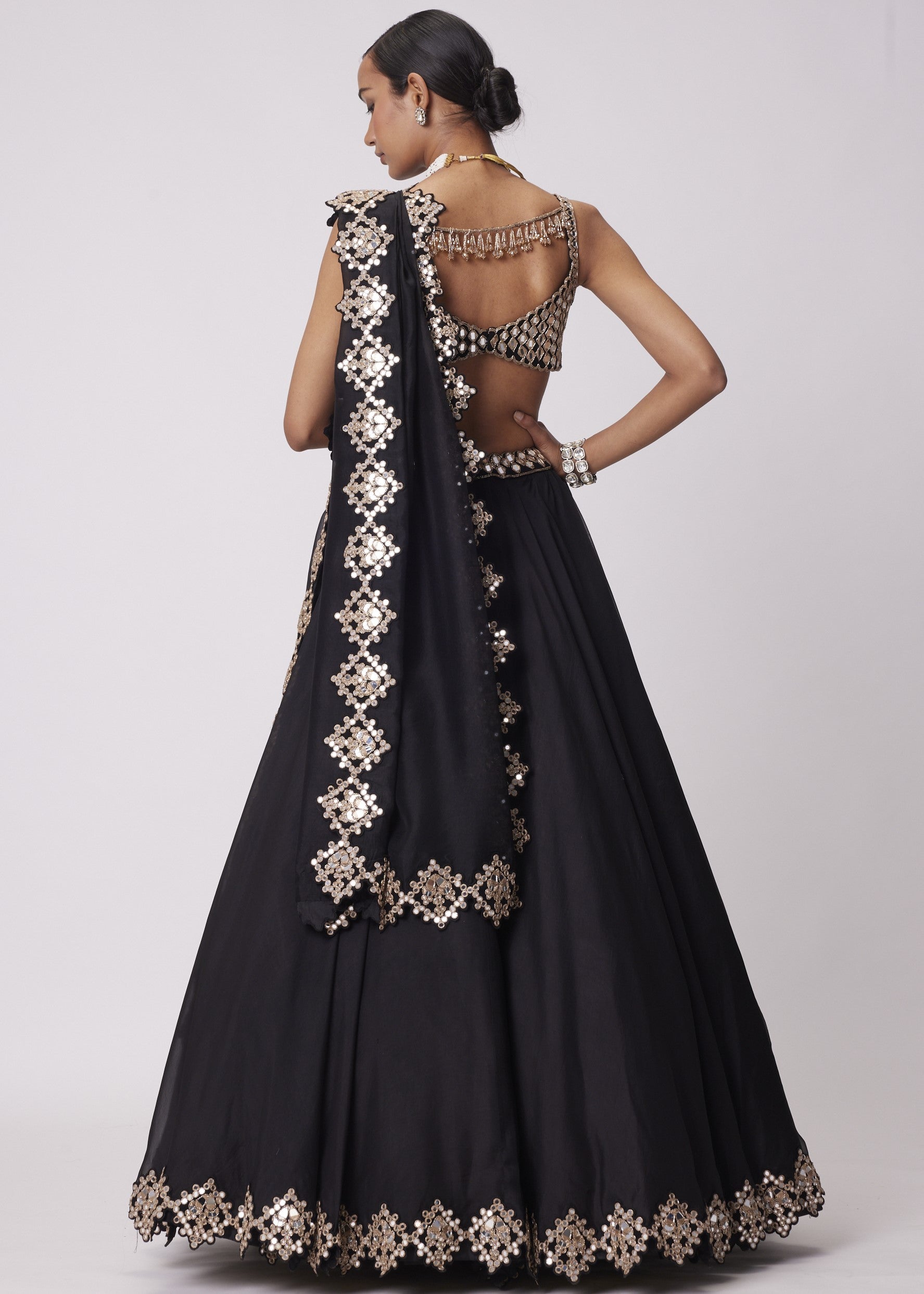Black Organza Hand Embroidered Lehenga Set
