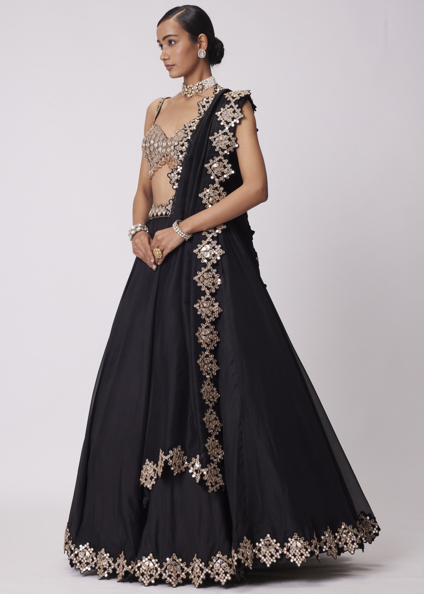 Black Organza Lehenga Set