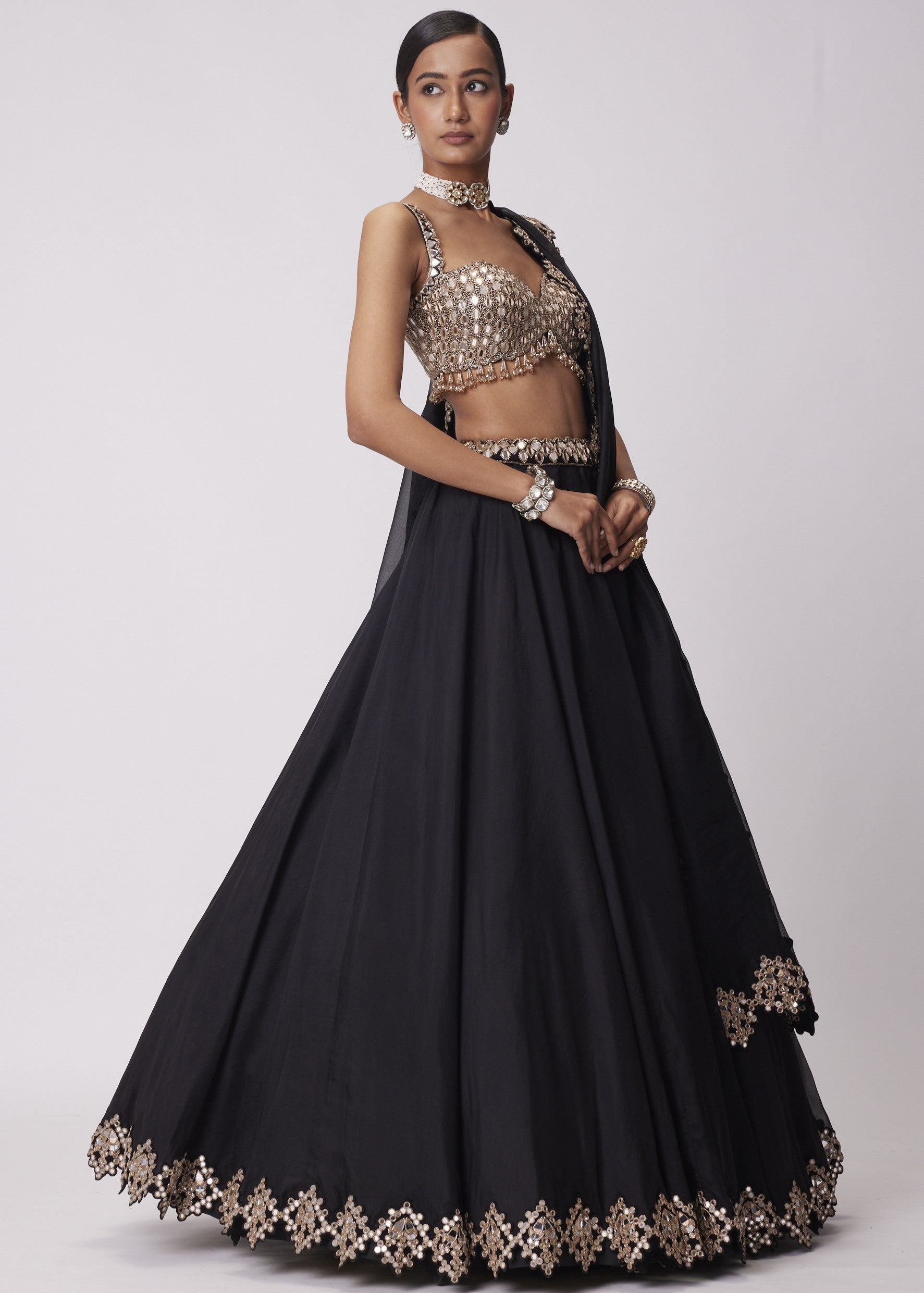 Black Organza Lehenga Set