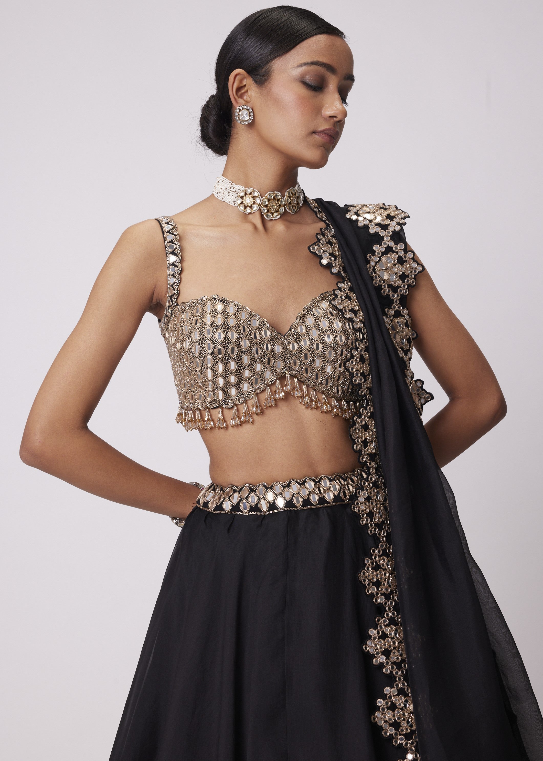 Black Organza Lehenga Set
