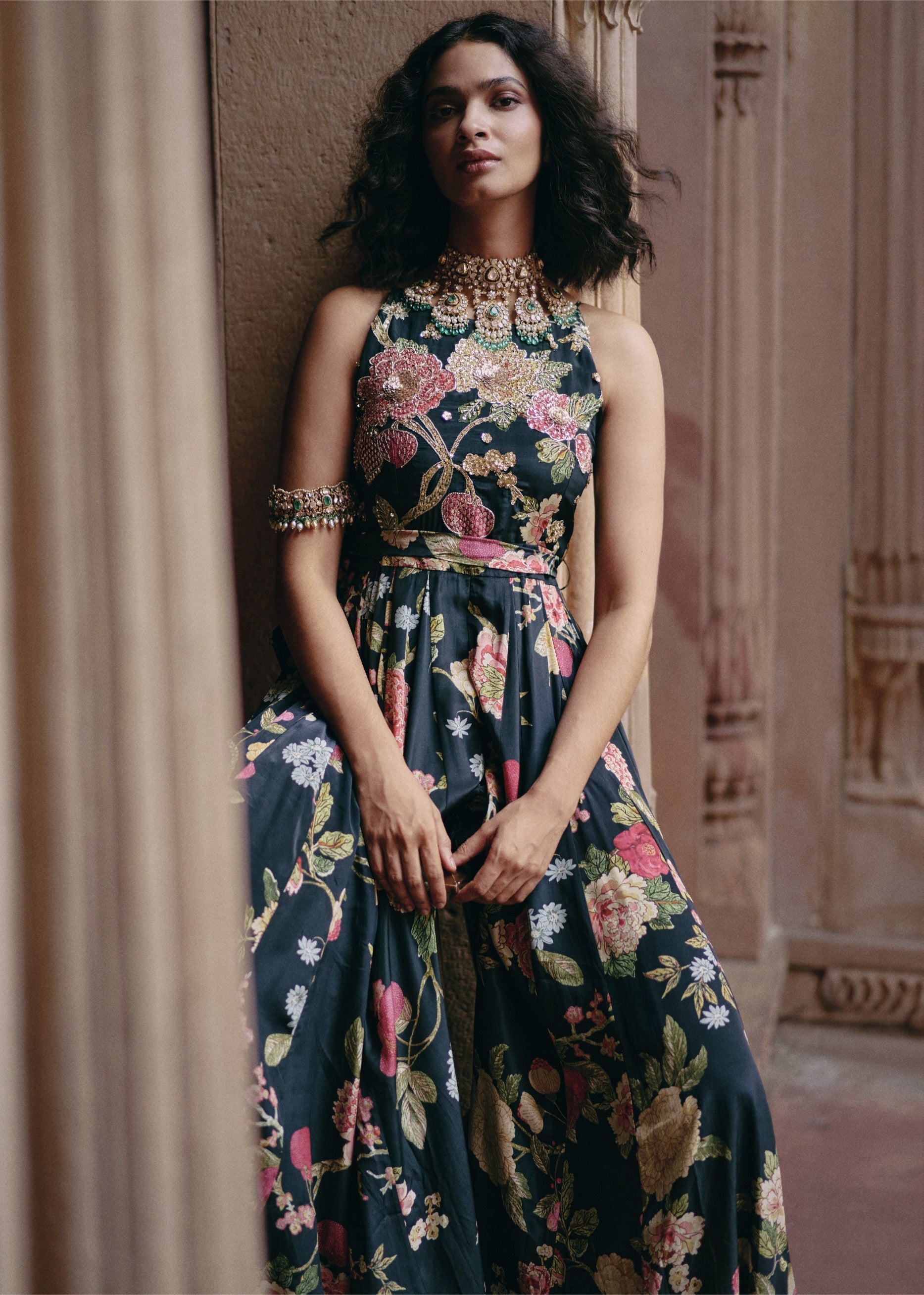 Black Allover Floral Print Jumpsuit