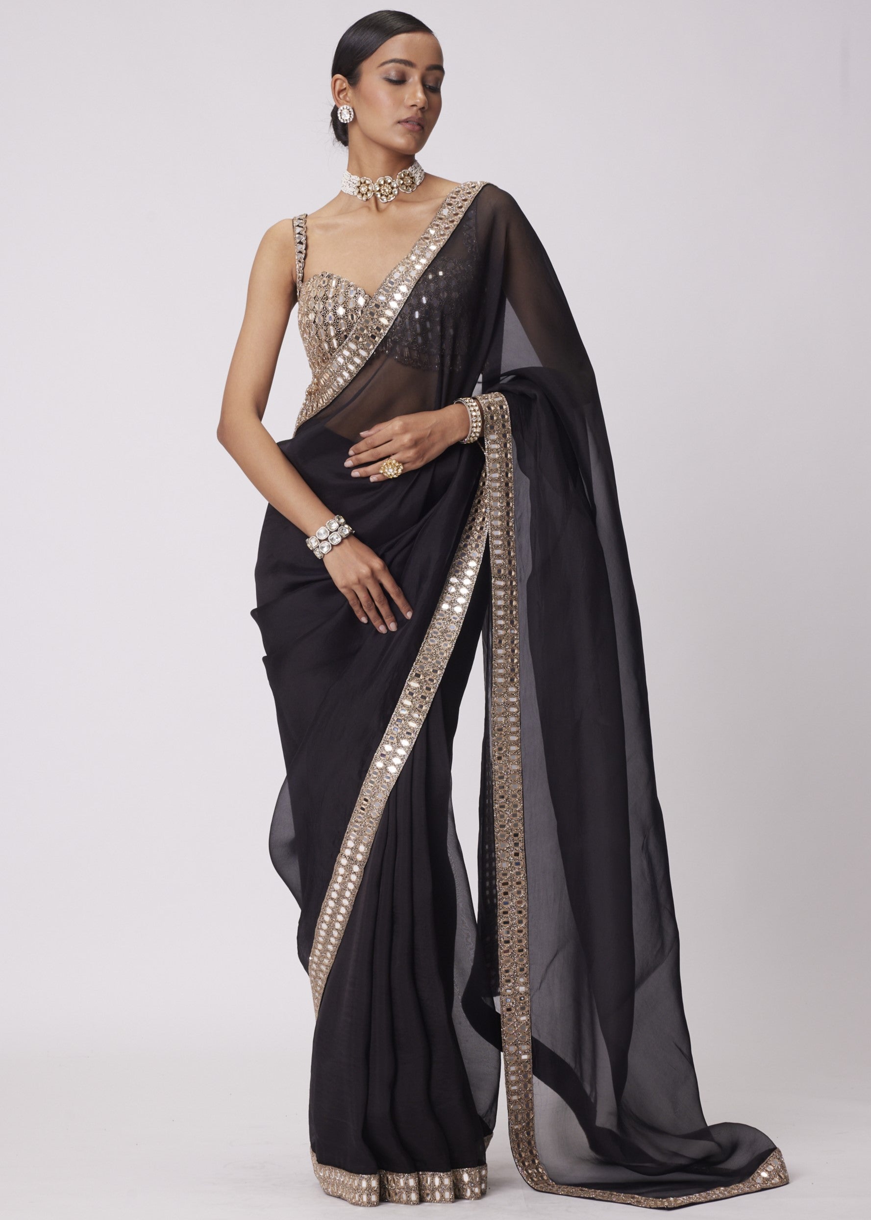 Black Organza Sari Set