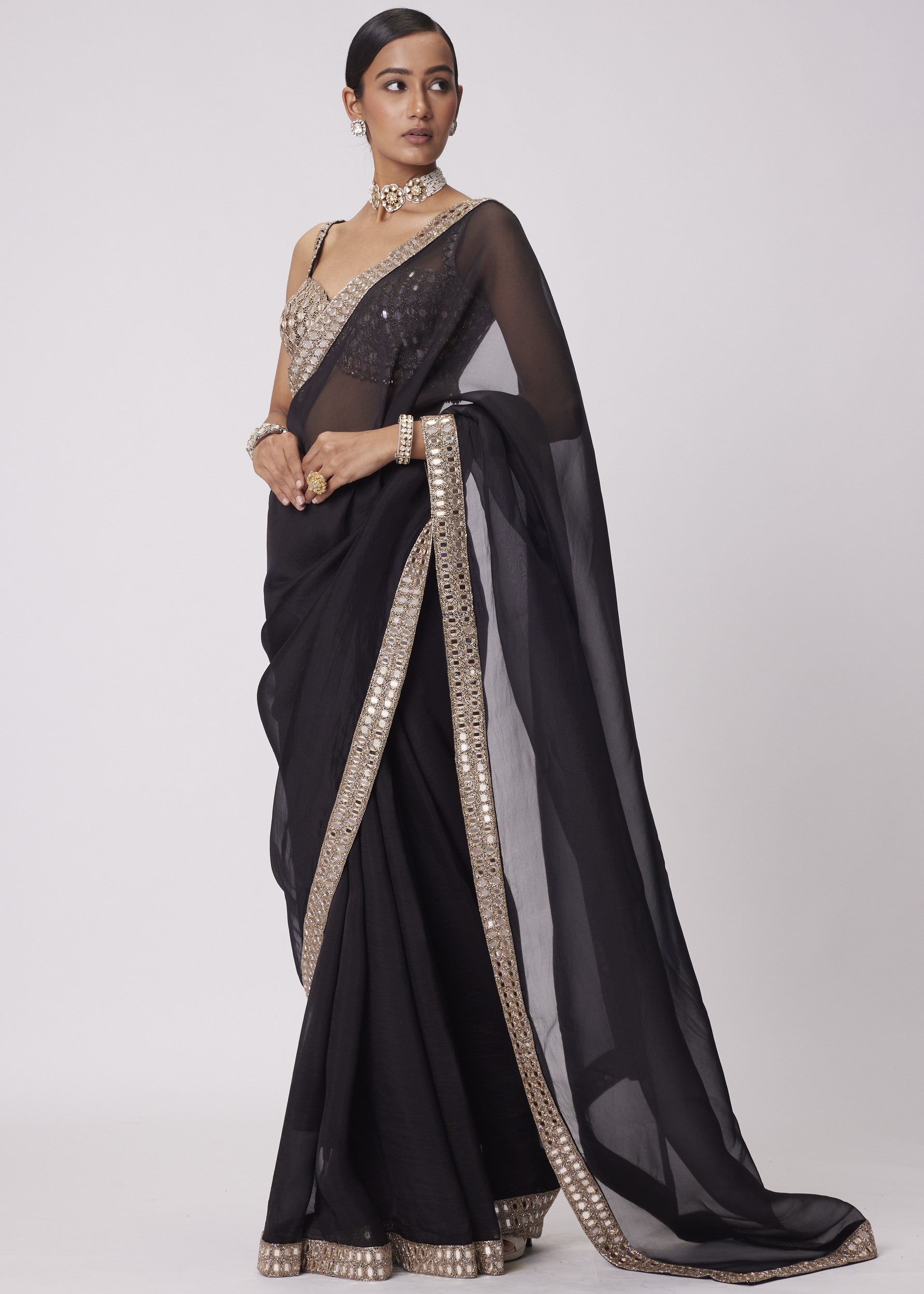 Black Organza Sari Set