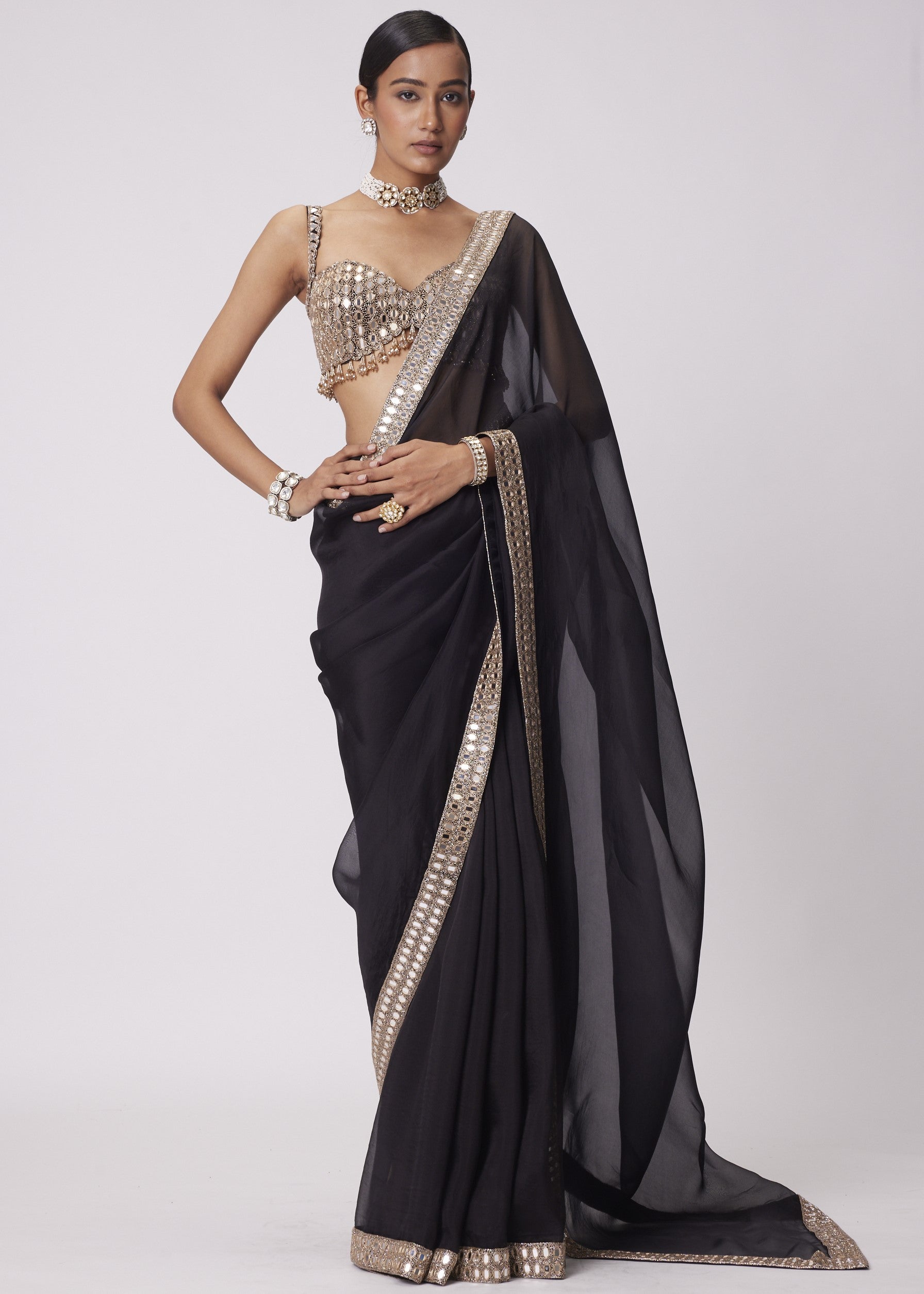 Black Organza Sari Set