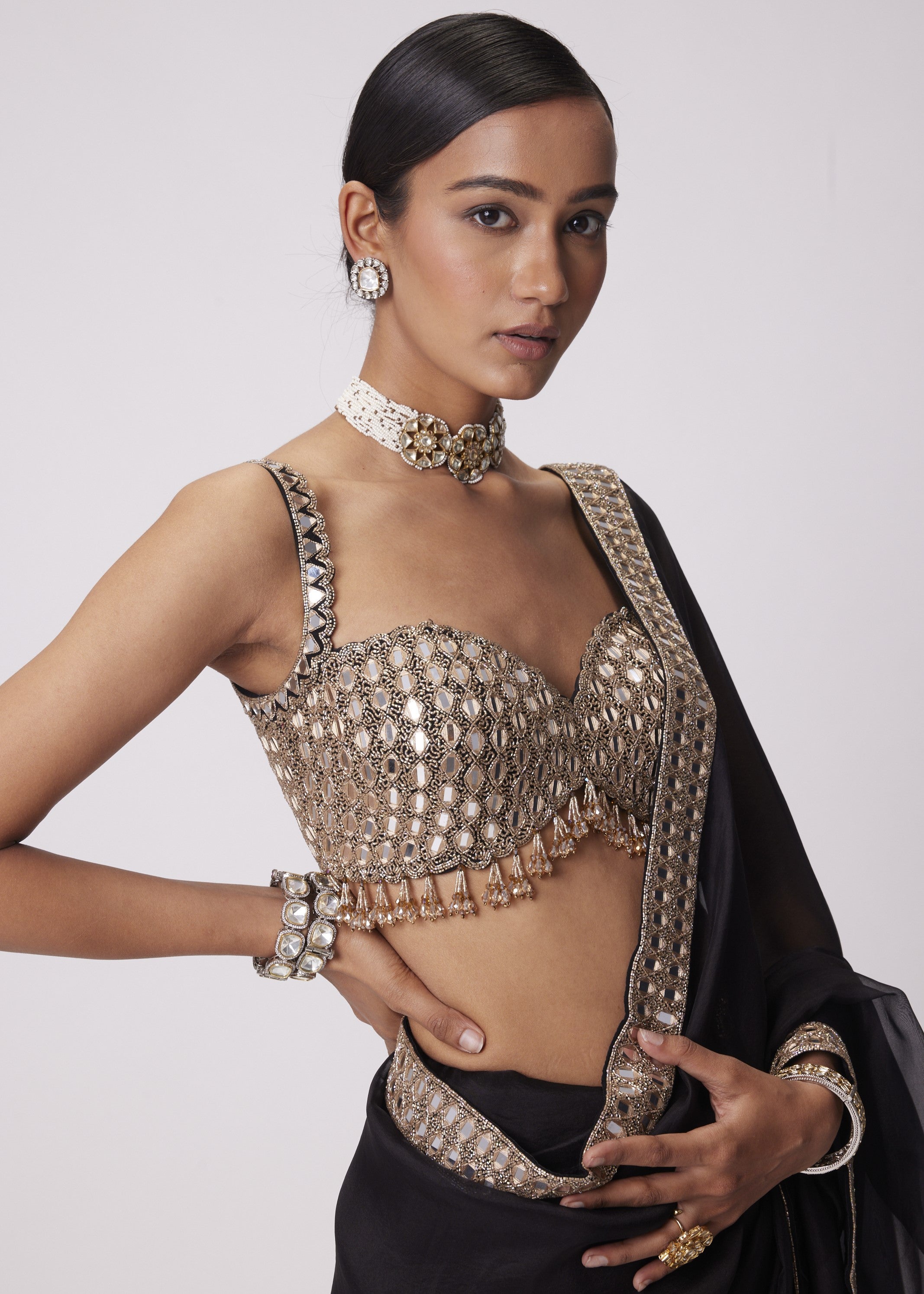 Black Organza Sari Set