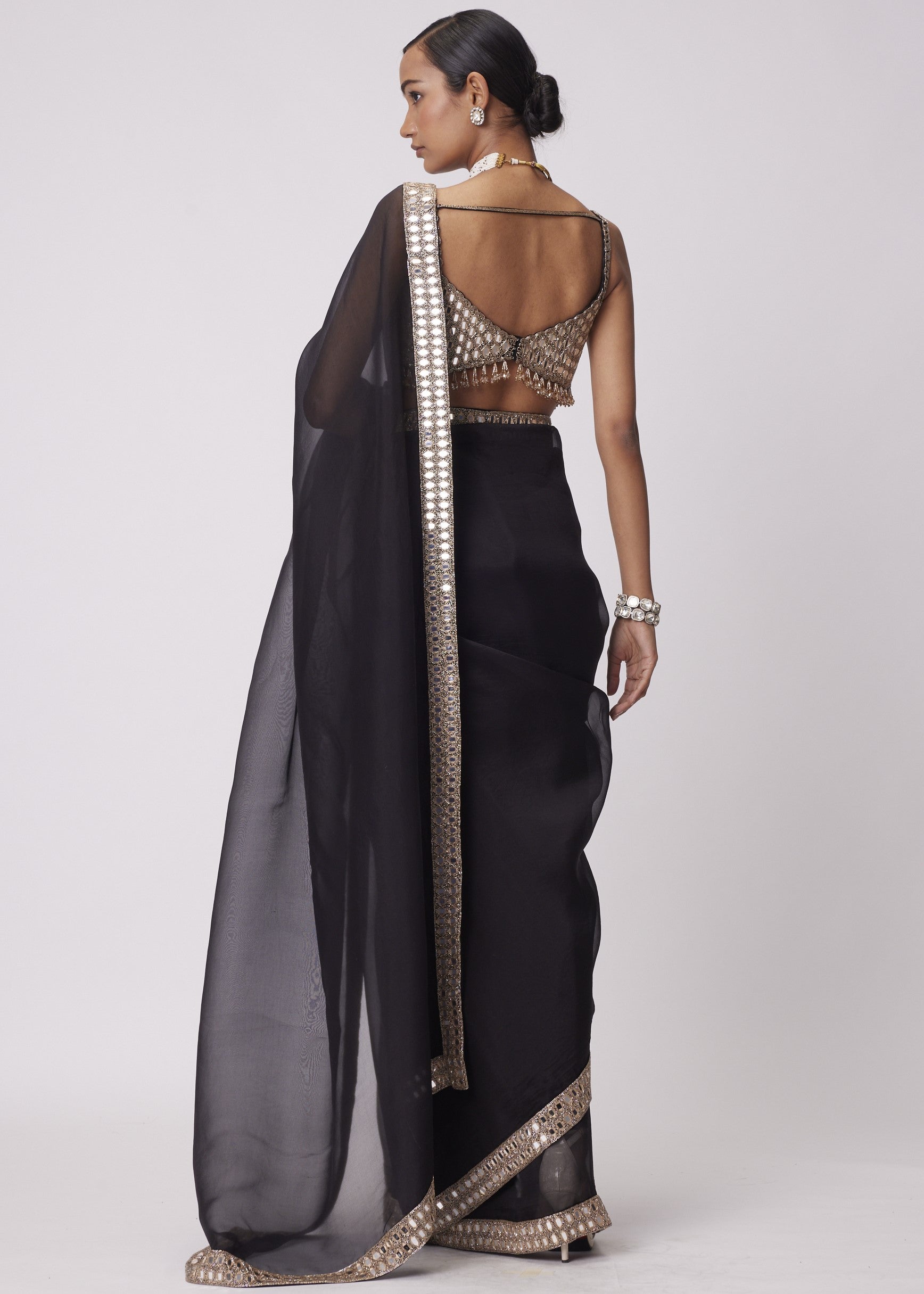 Black Organza Sari Set