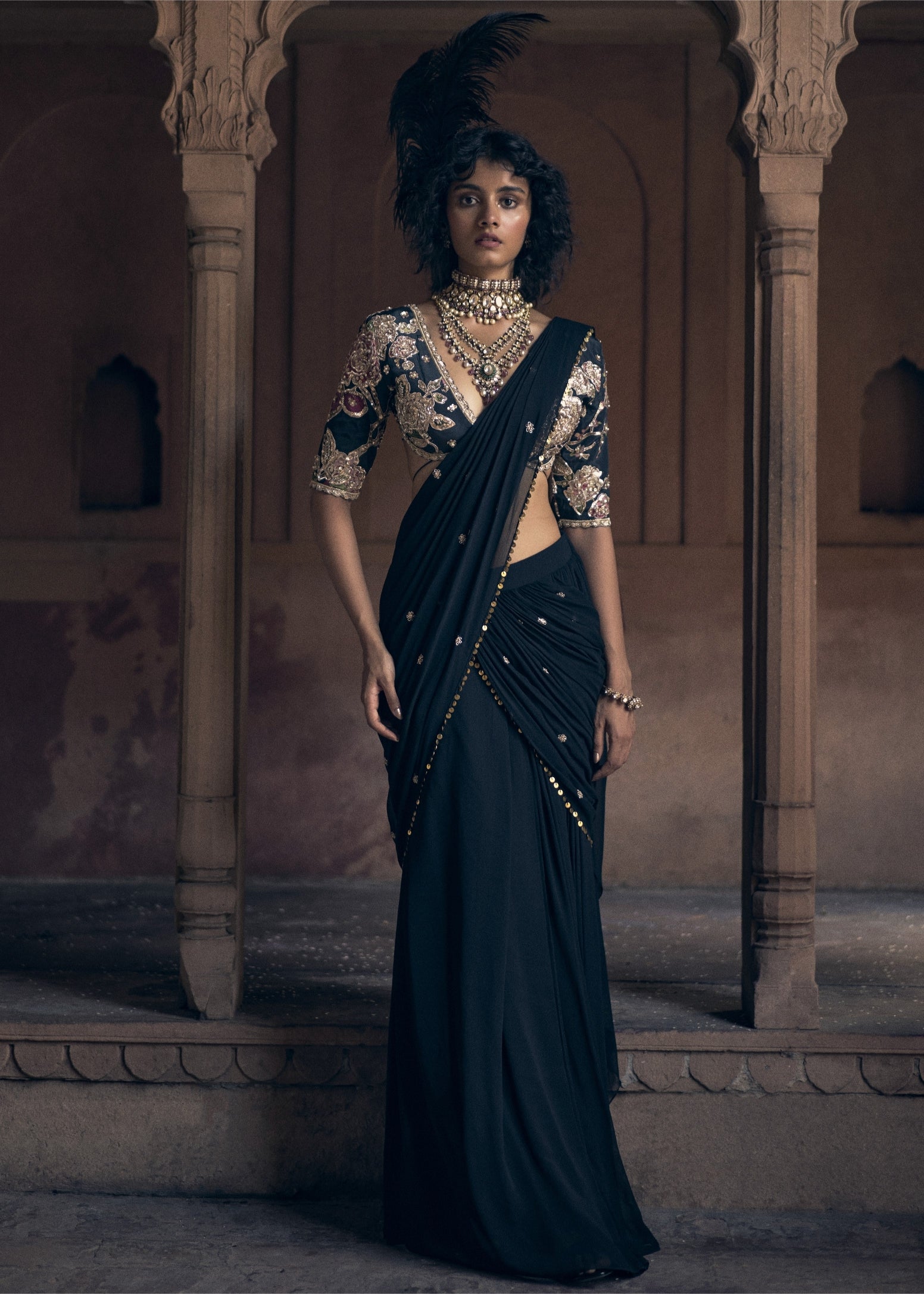 Romantic Black Pre-Draped Sari