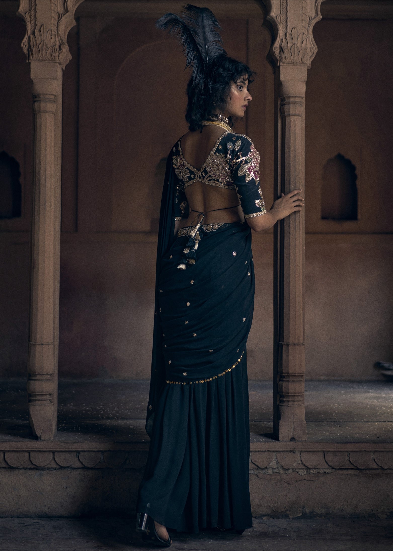 Romantic Black Pre-Draped Sari