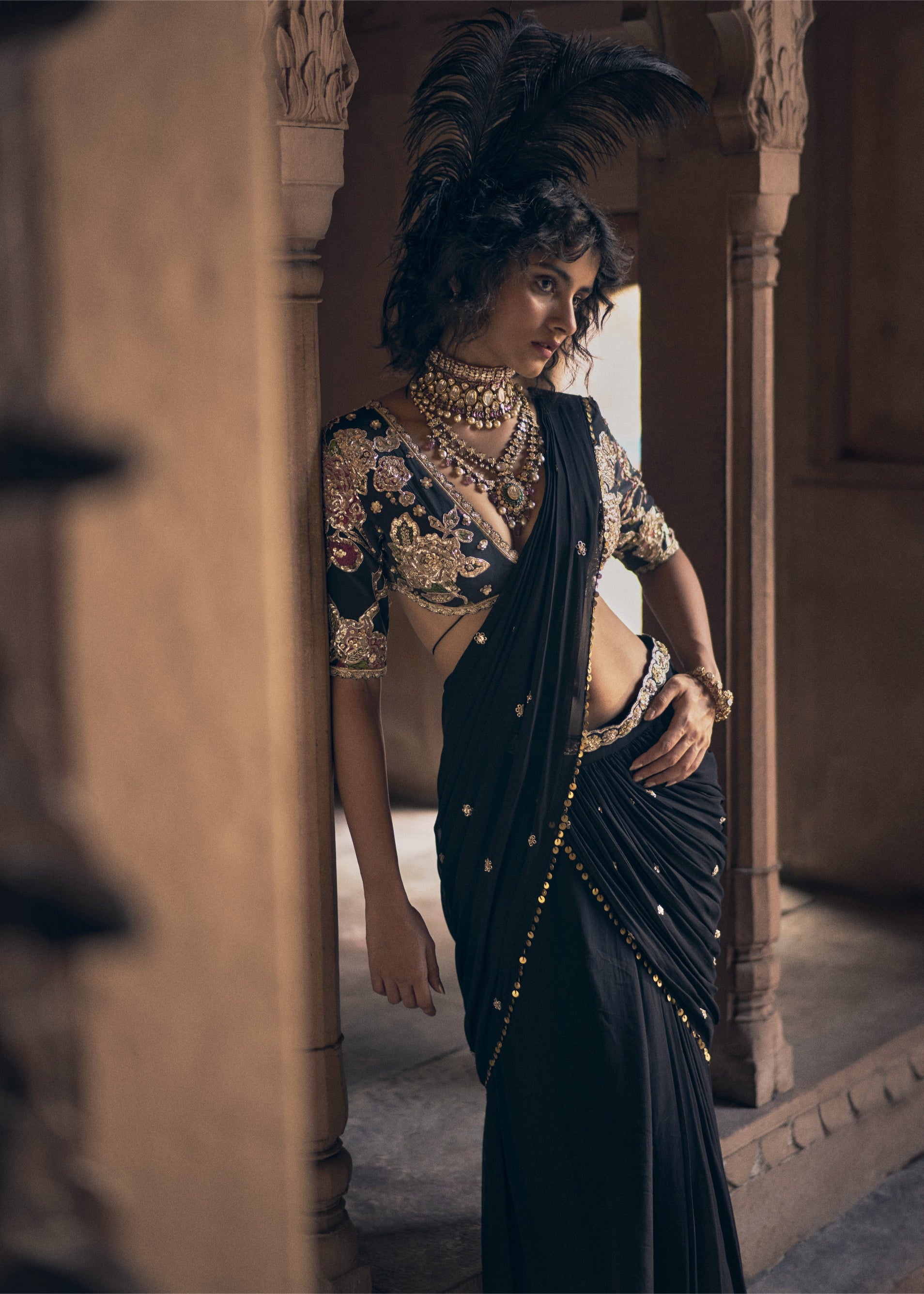 Romantic Black Pre-Draped Sari