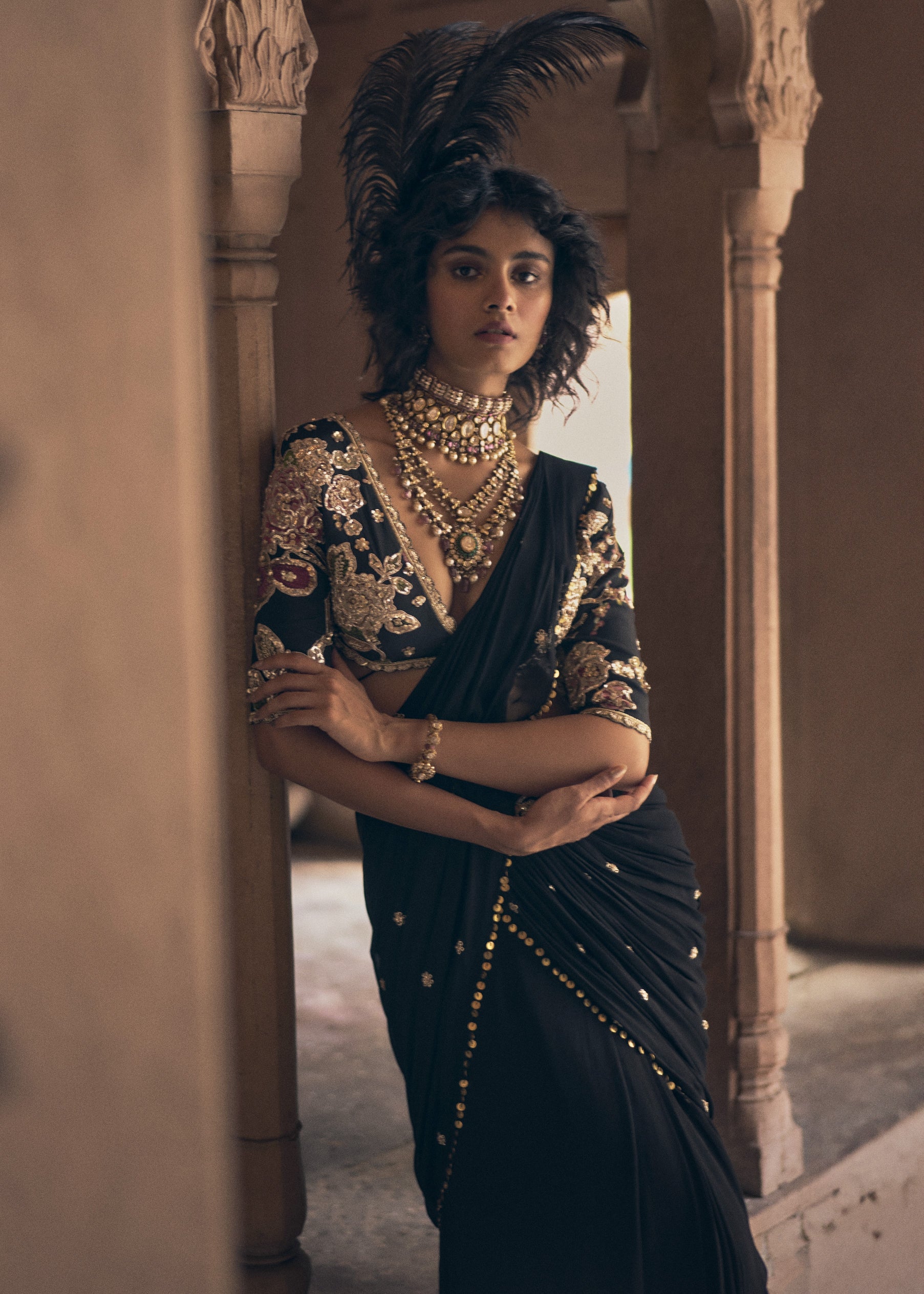 Romantic Black Pre-Draped Sari