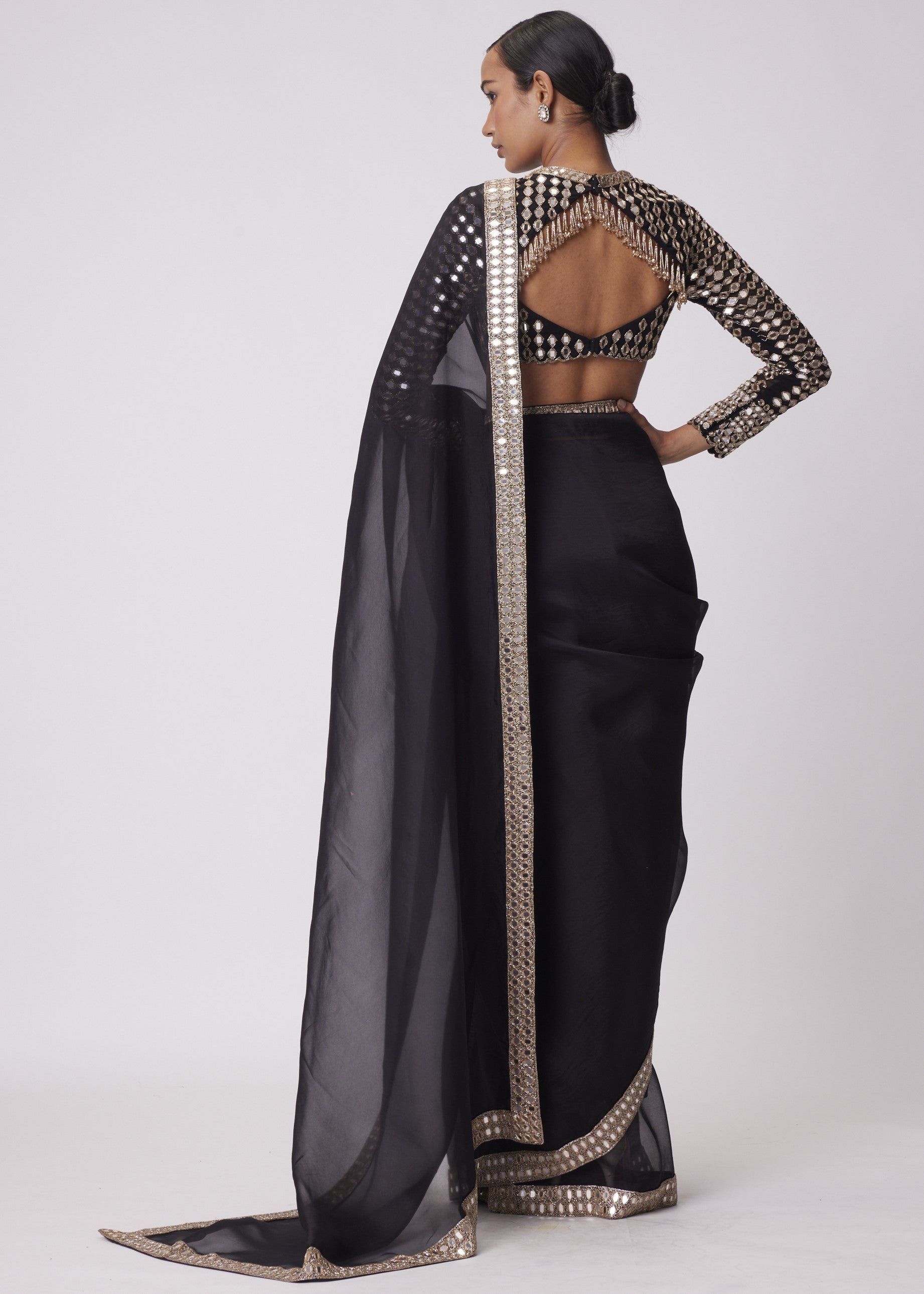 Black Hand Embroidered Organza Sari Set