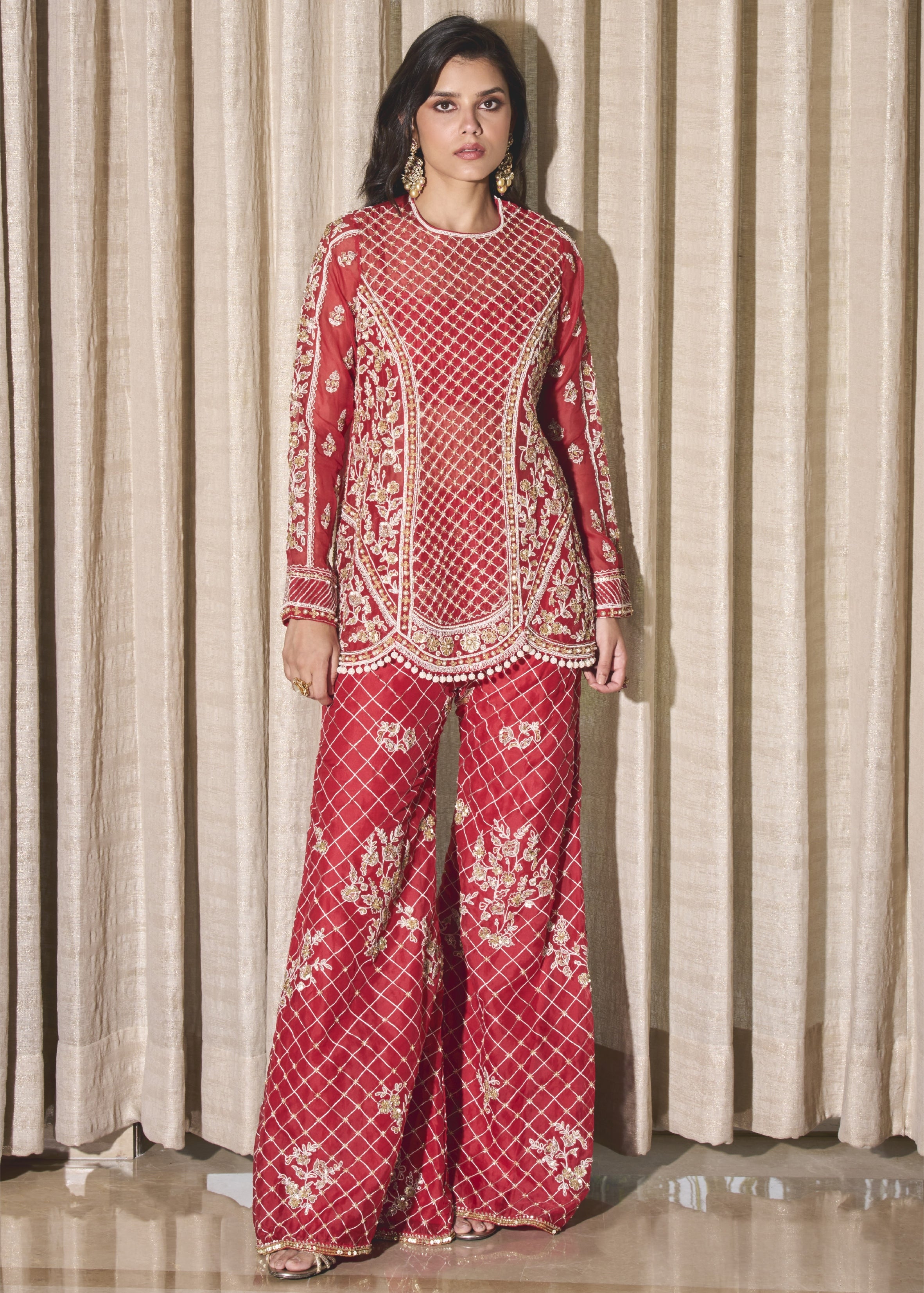 Red Organza Kurta and Pants