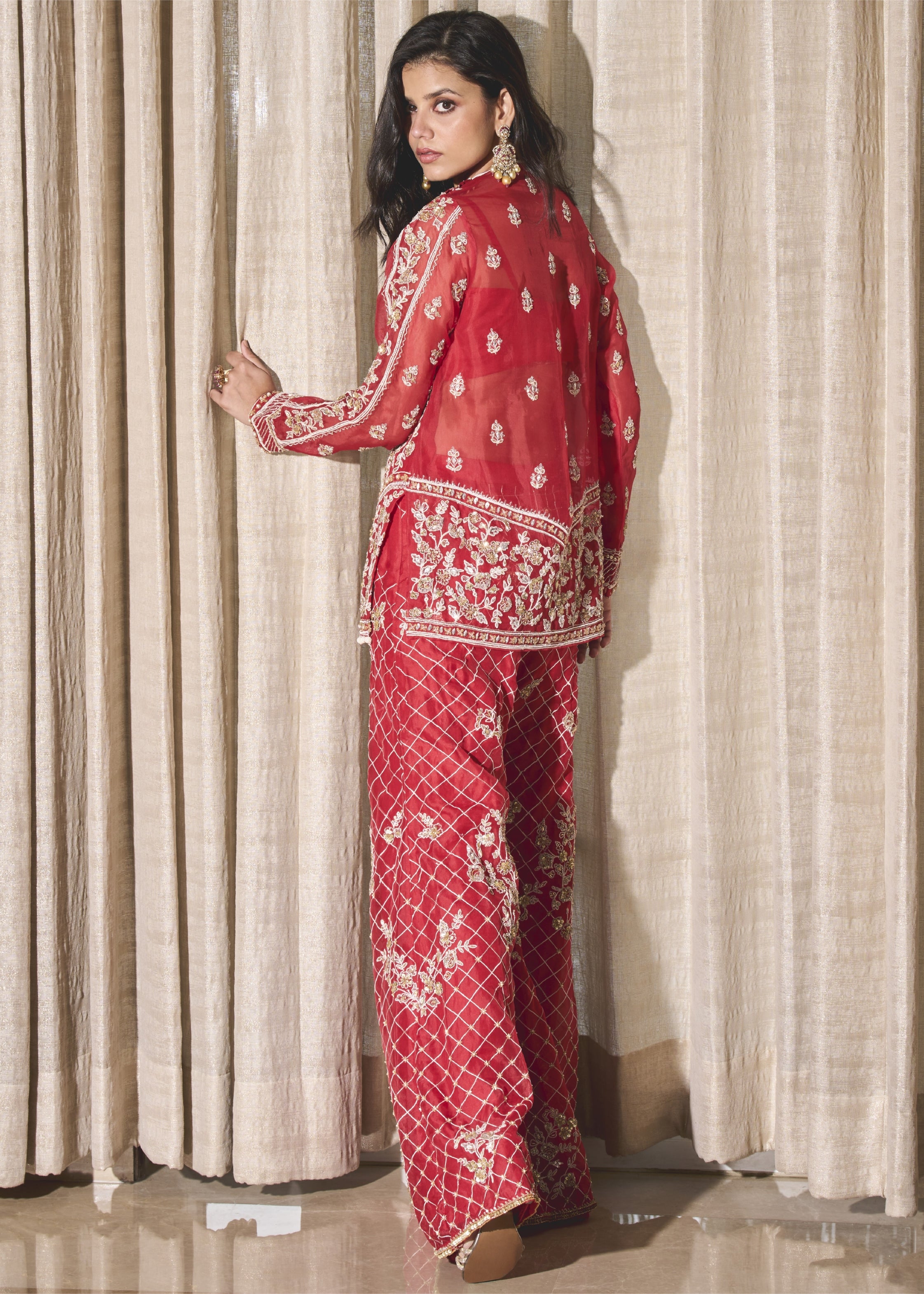 Red Organza Kurta and Pants