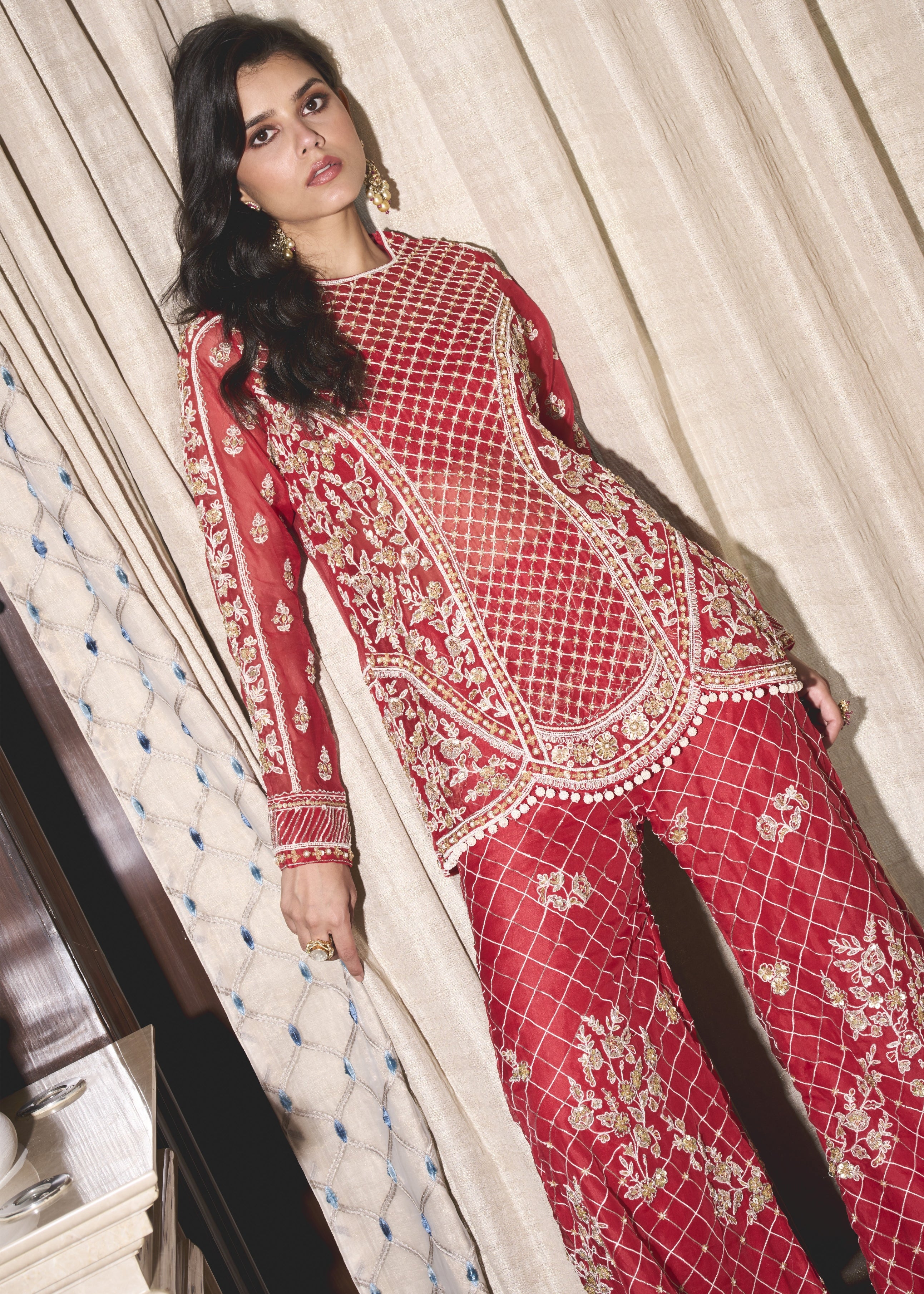 Red Organza Kurta and Pants