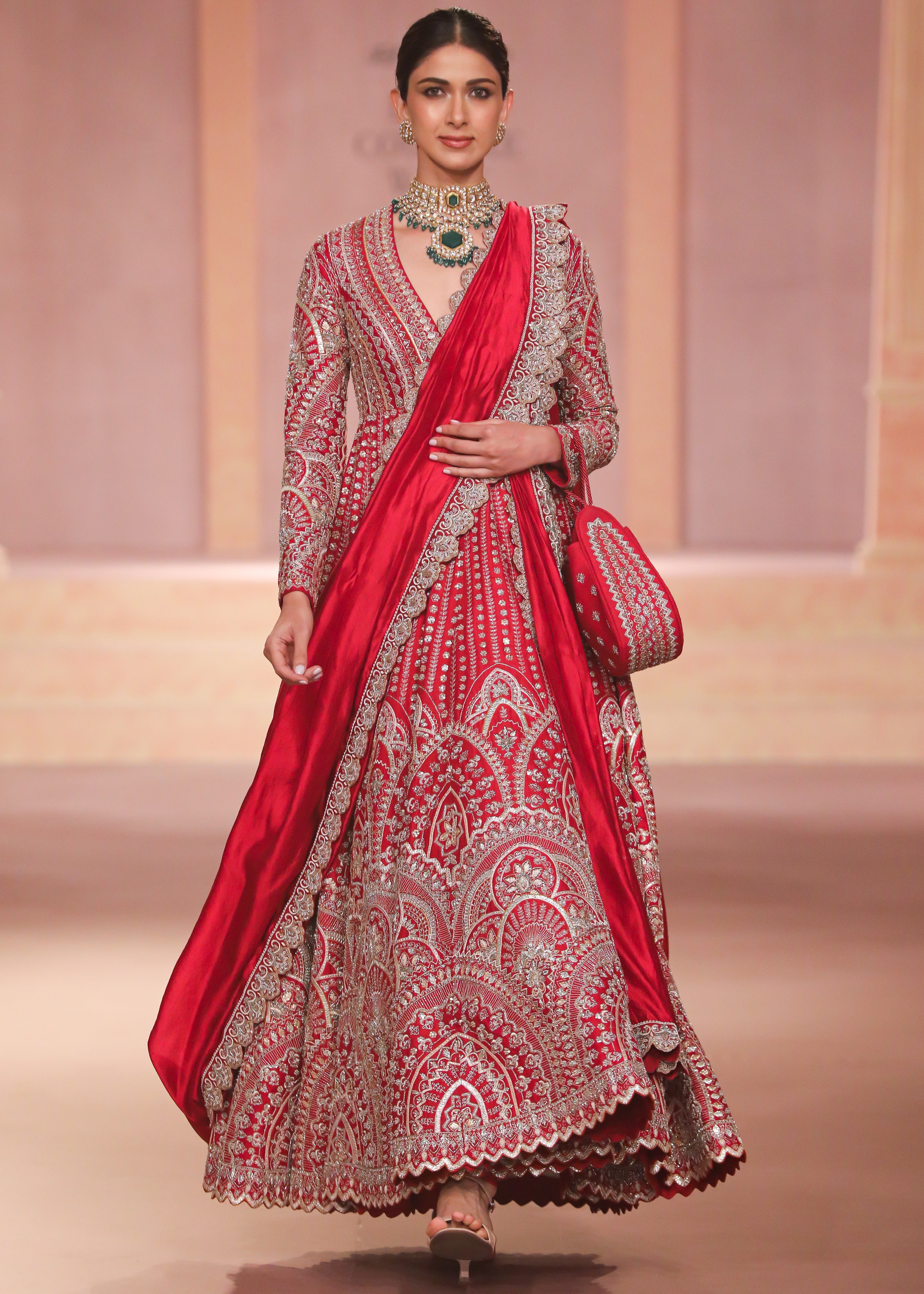 Red Organza Anarkali Set