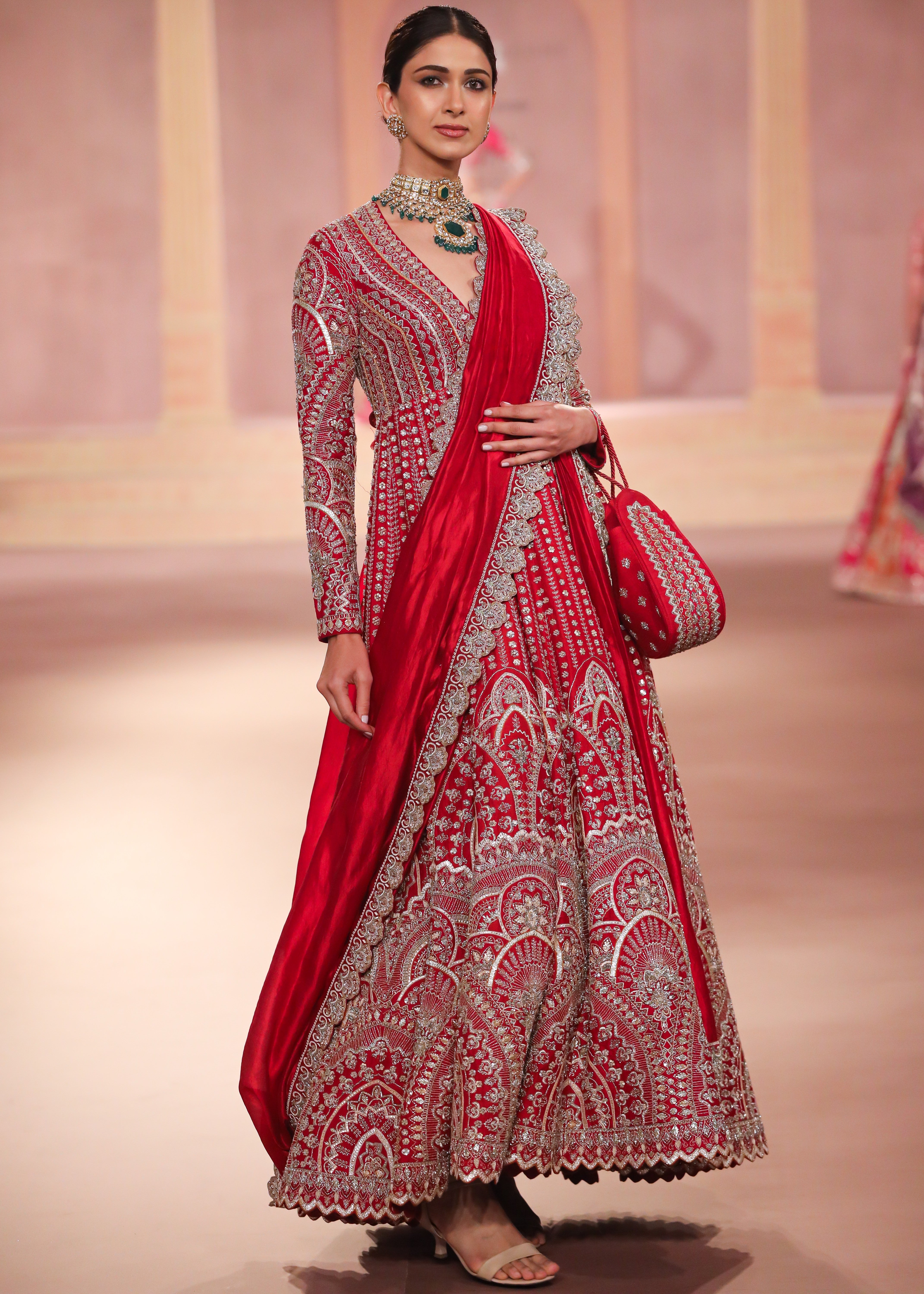 Red Organza Anarkali Set