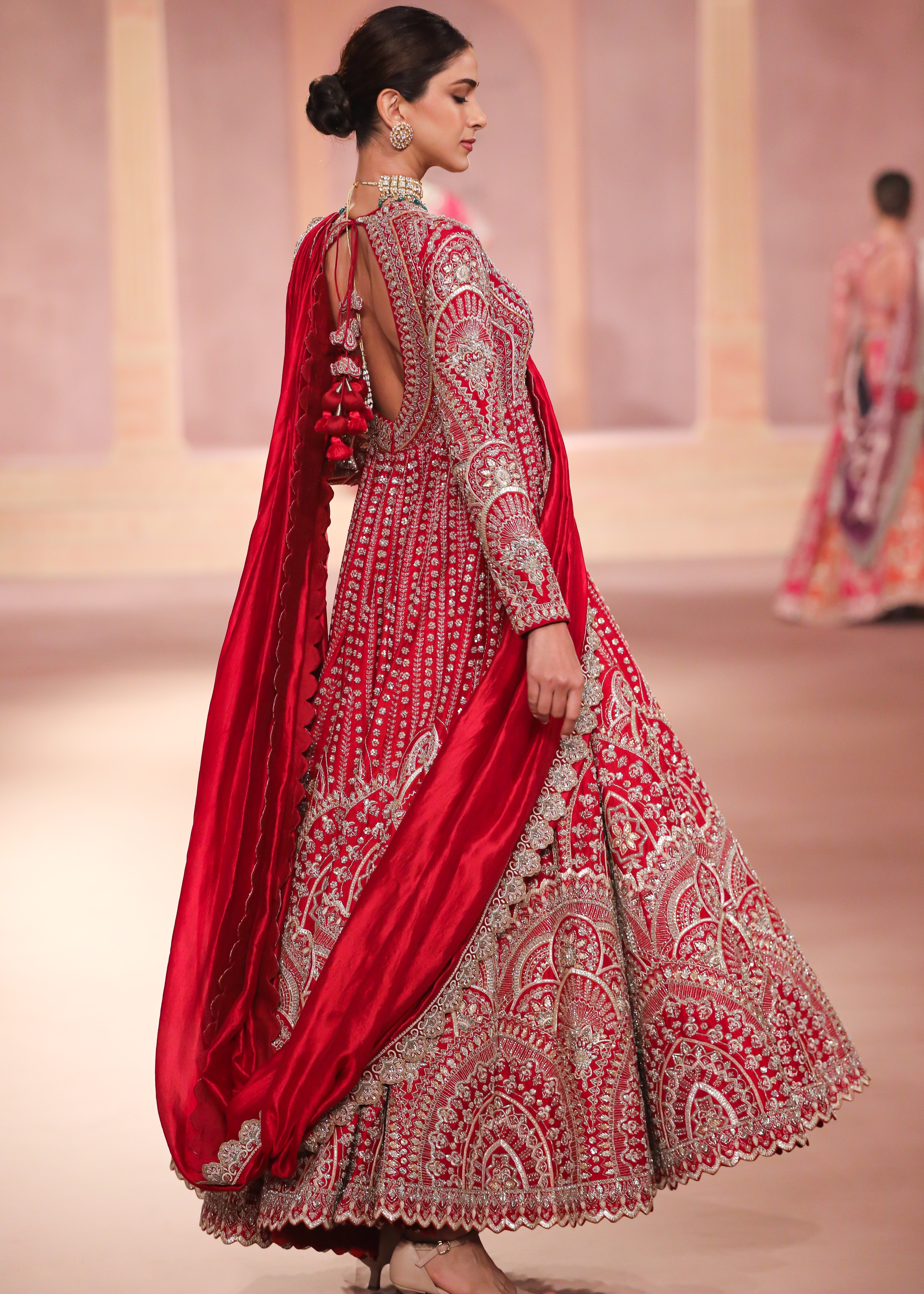 Red Organza Anarkali Set