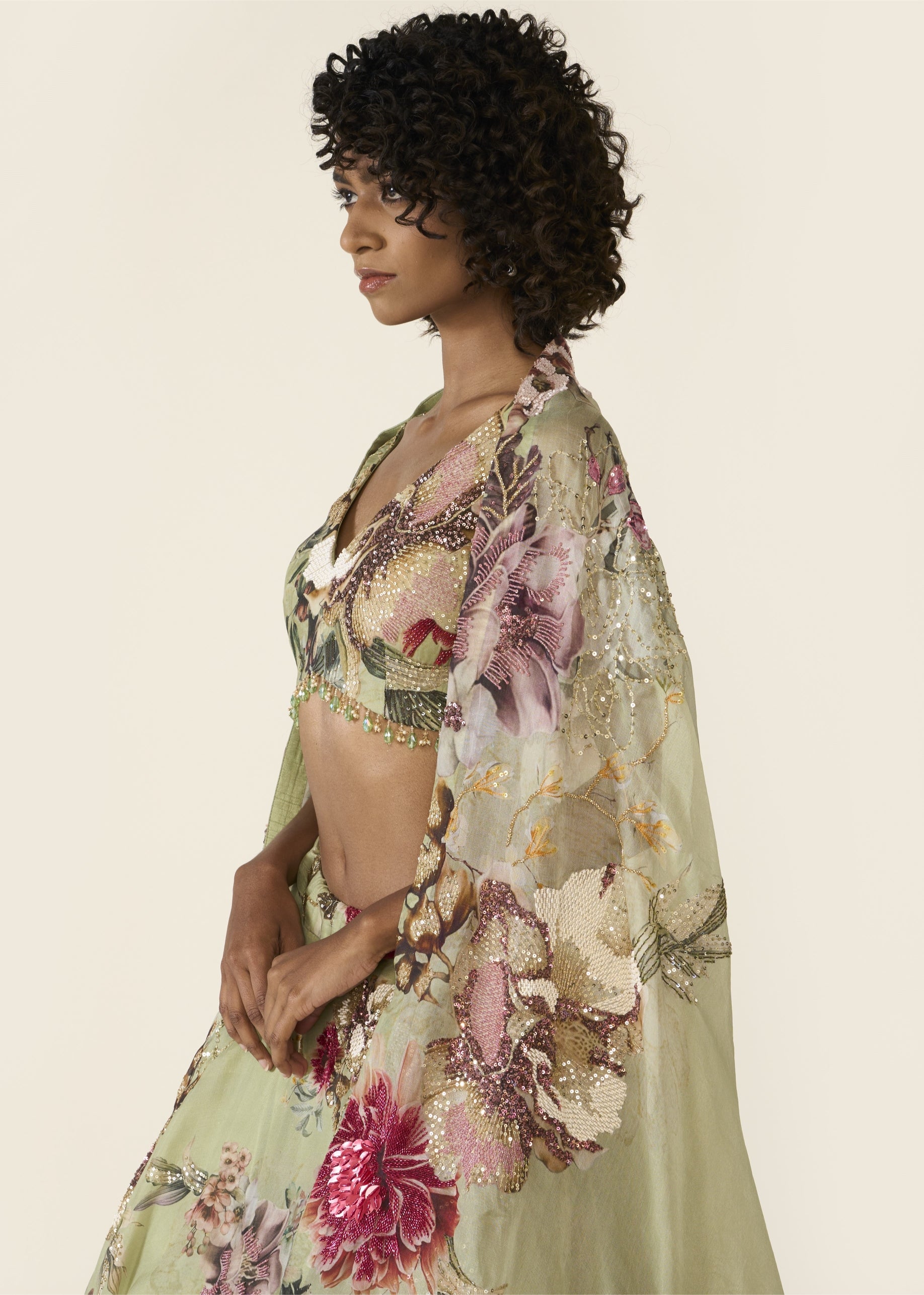 Green Printed Lehenga Set