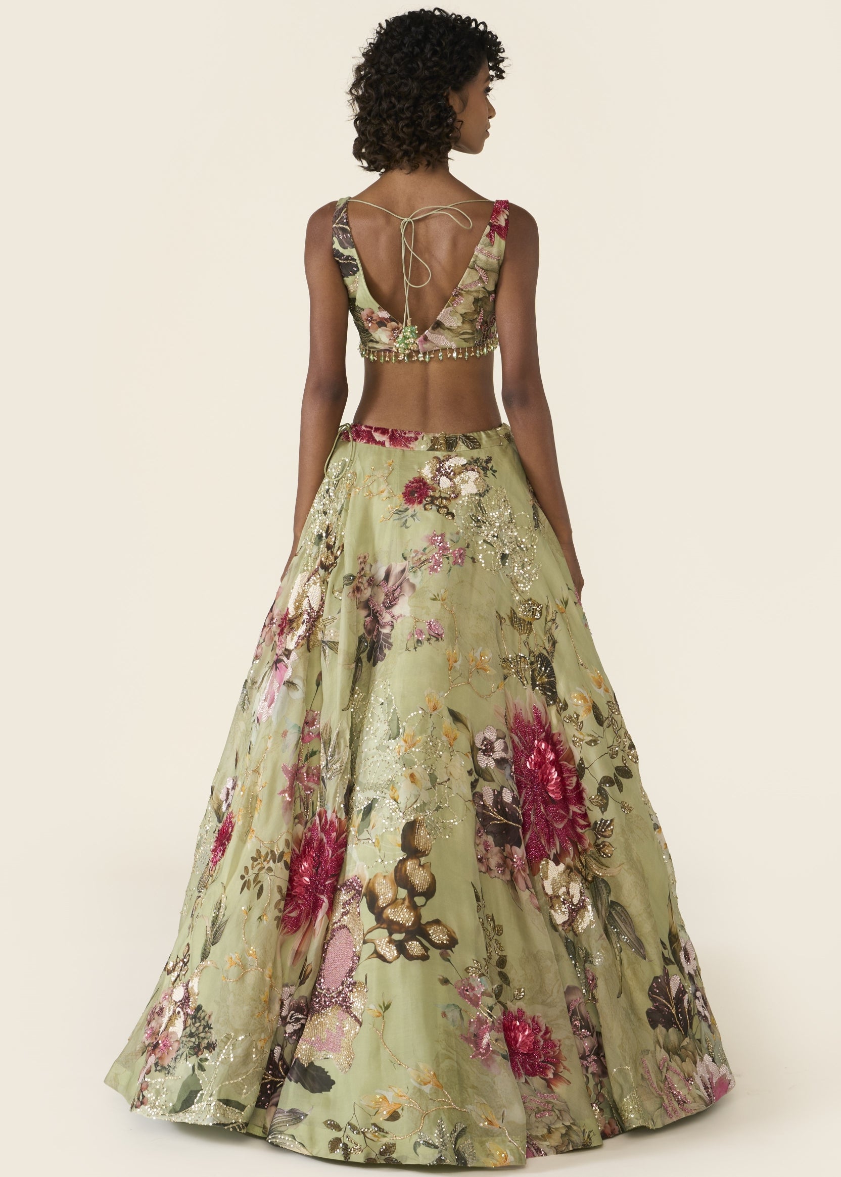 Green Printed Lehenga Set