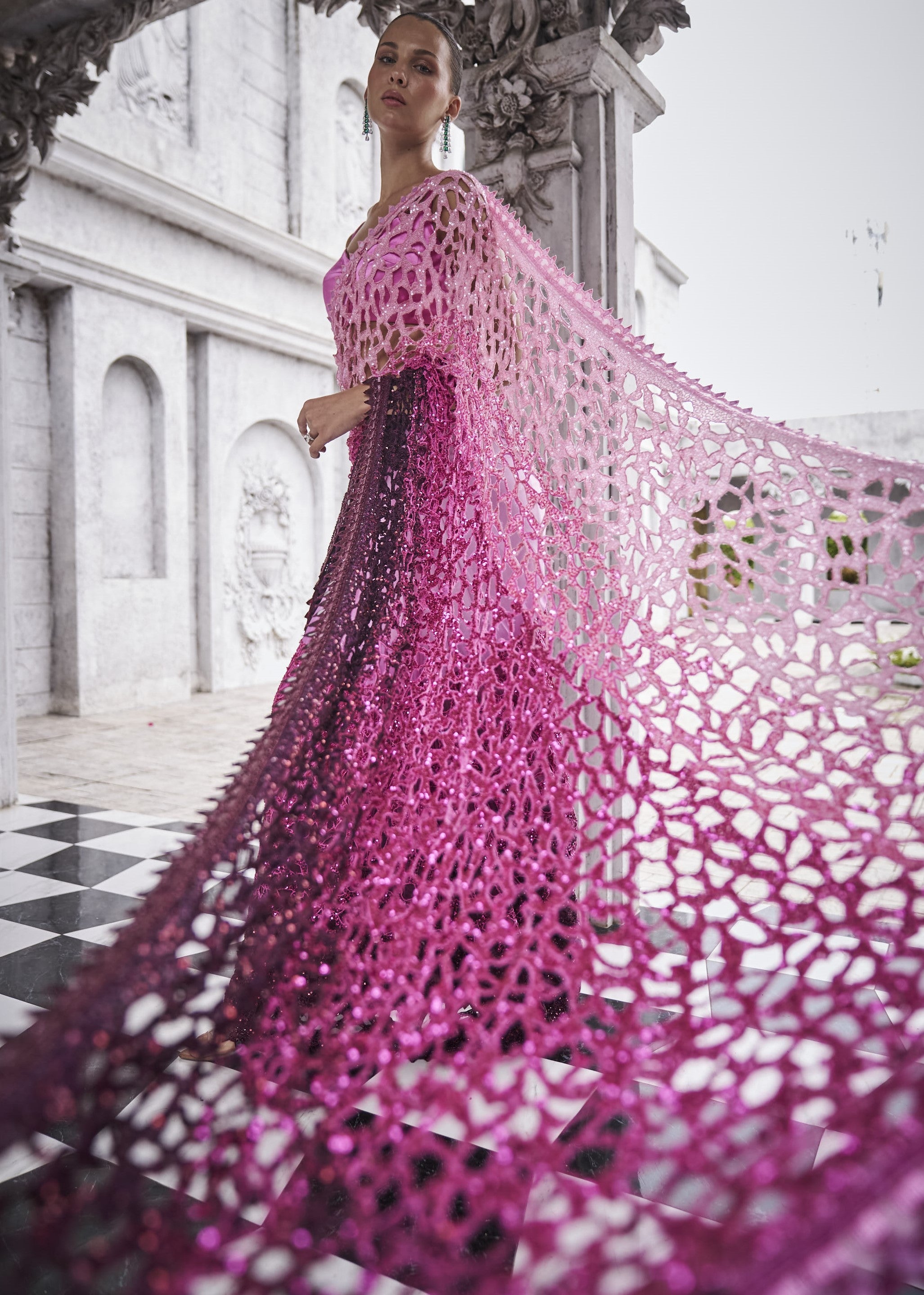 Pink-to-Wine Ombre Sari