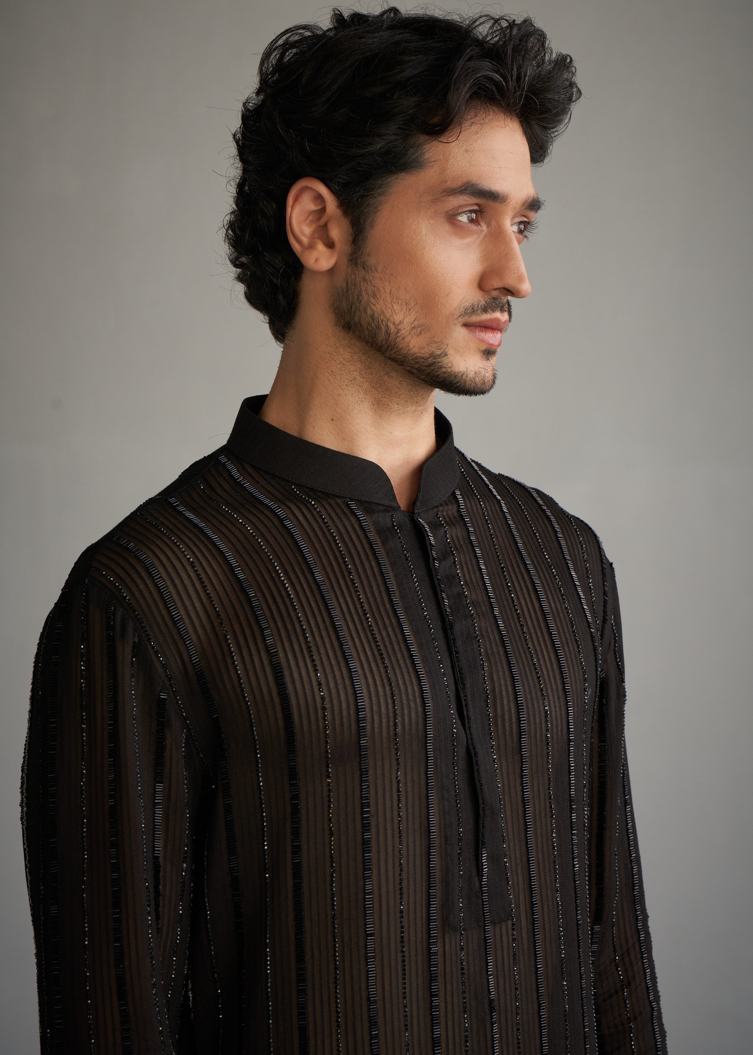 Black Gicha Cutdana Kurta