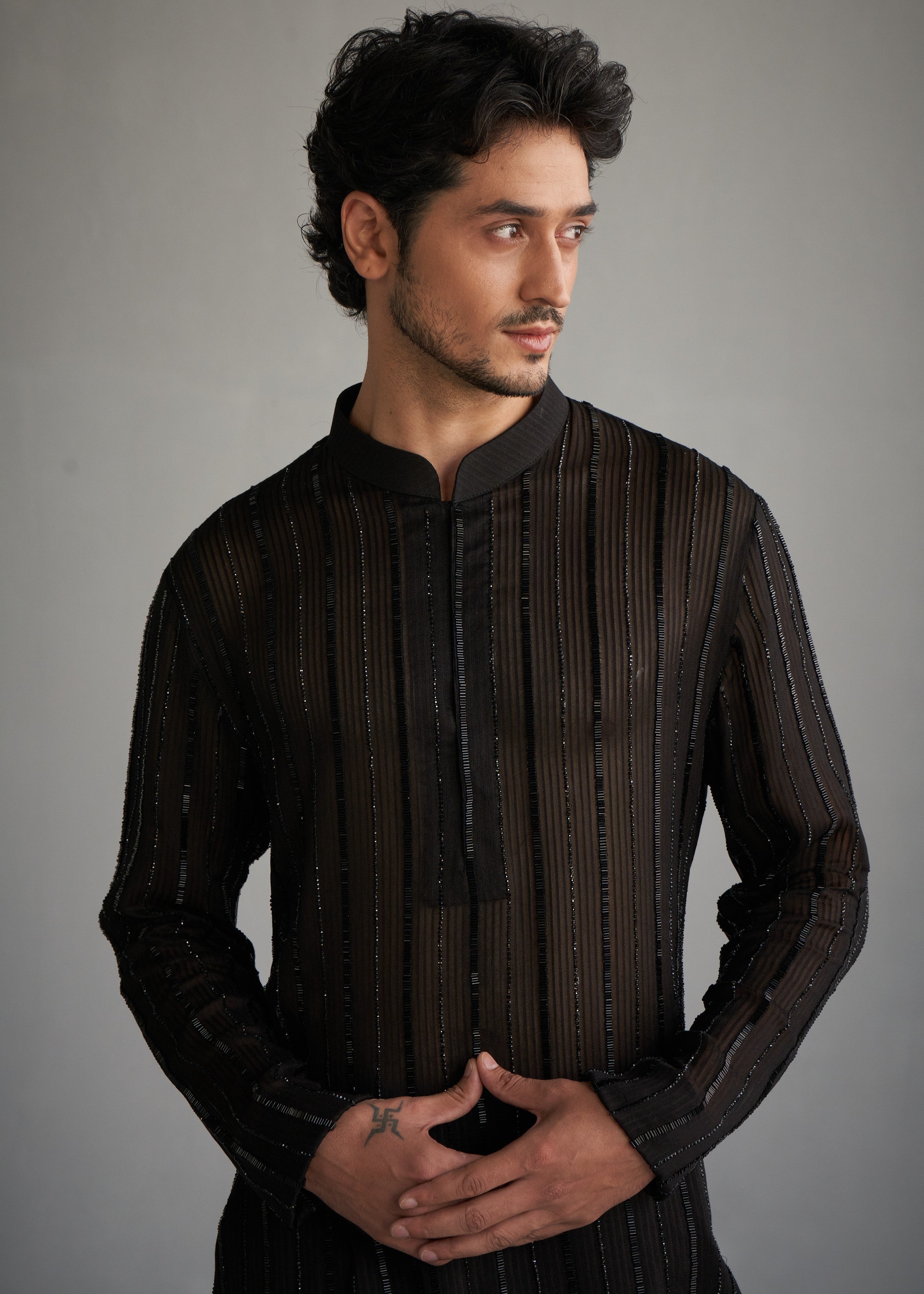 Black Gicha Cutdana Kurta