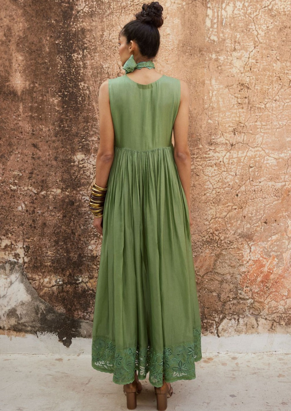 Sage Green Silk Organza Maxi Dress