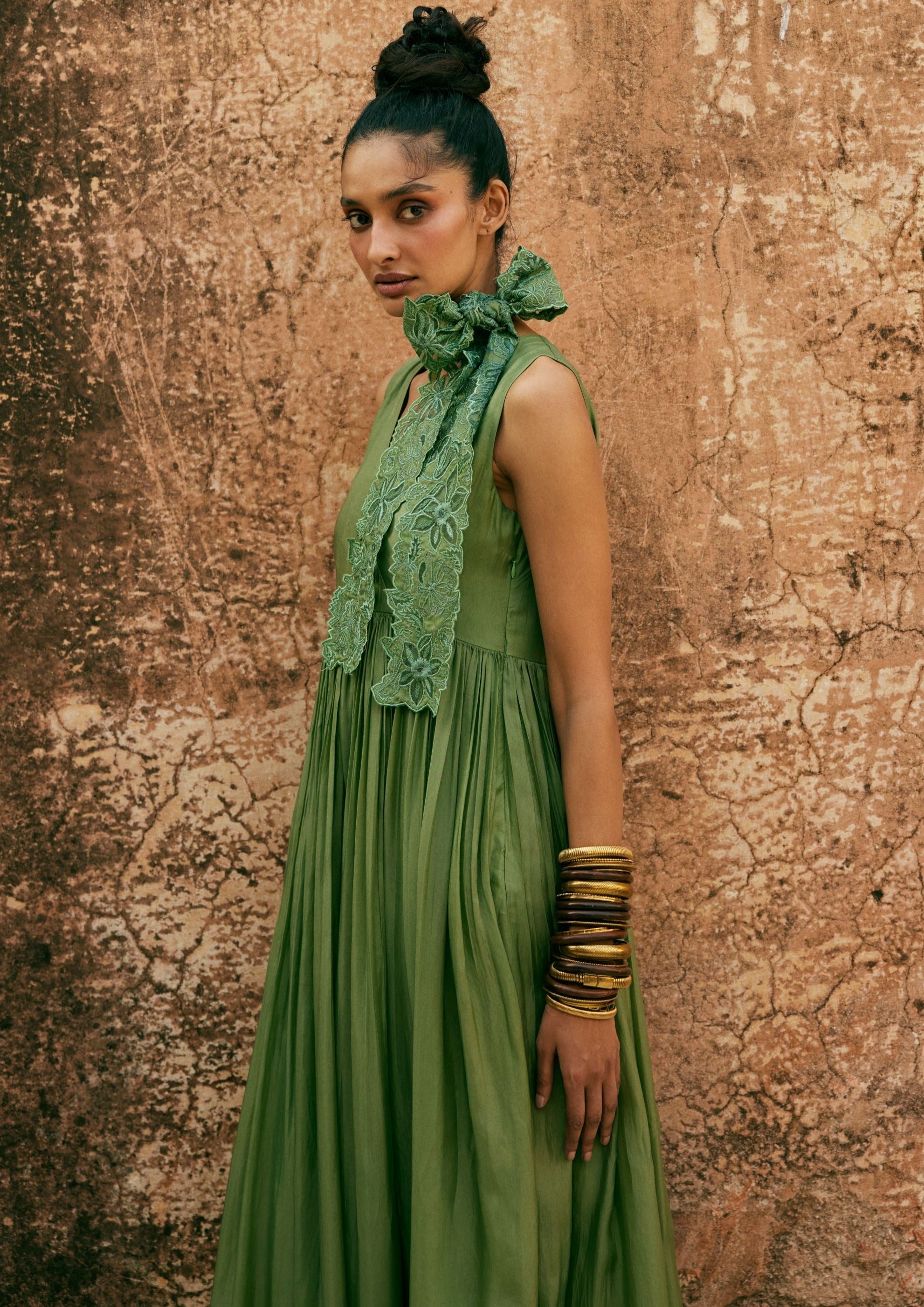 Sage Green Silk Organza Maxi Dress