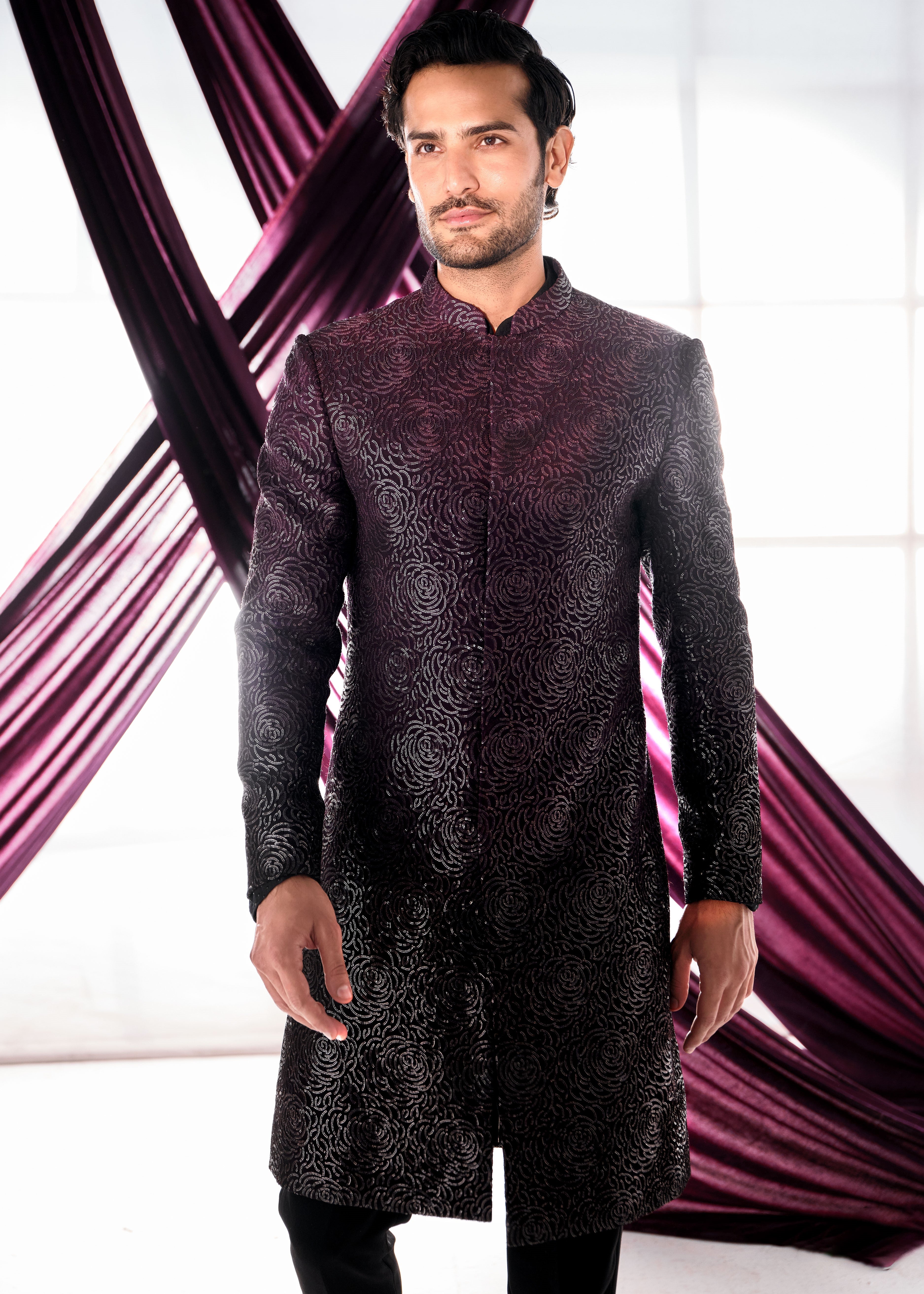 Wine Black Ombre Sherwani