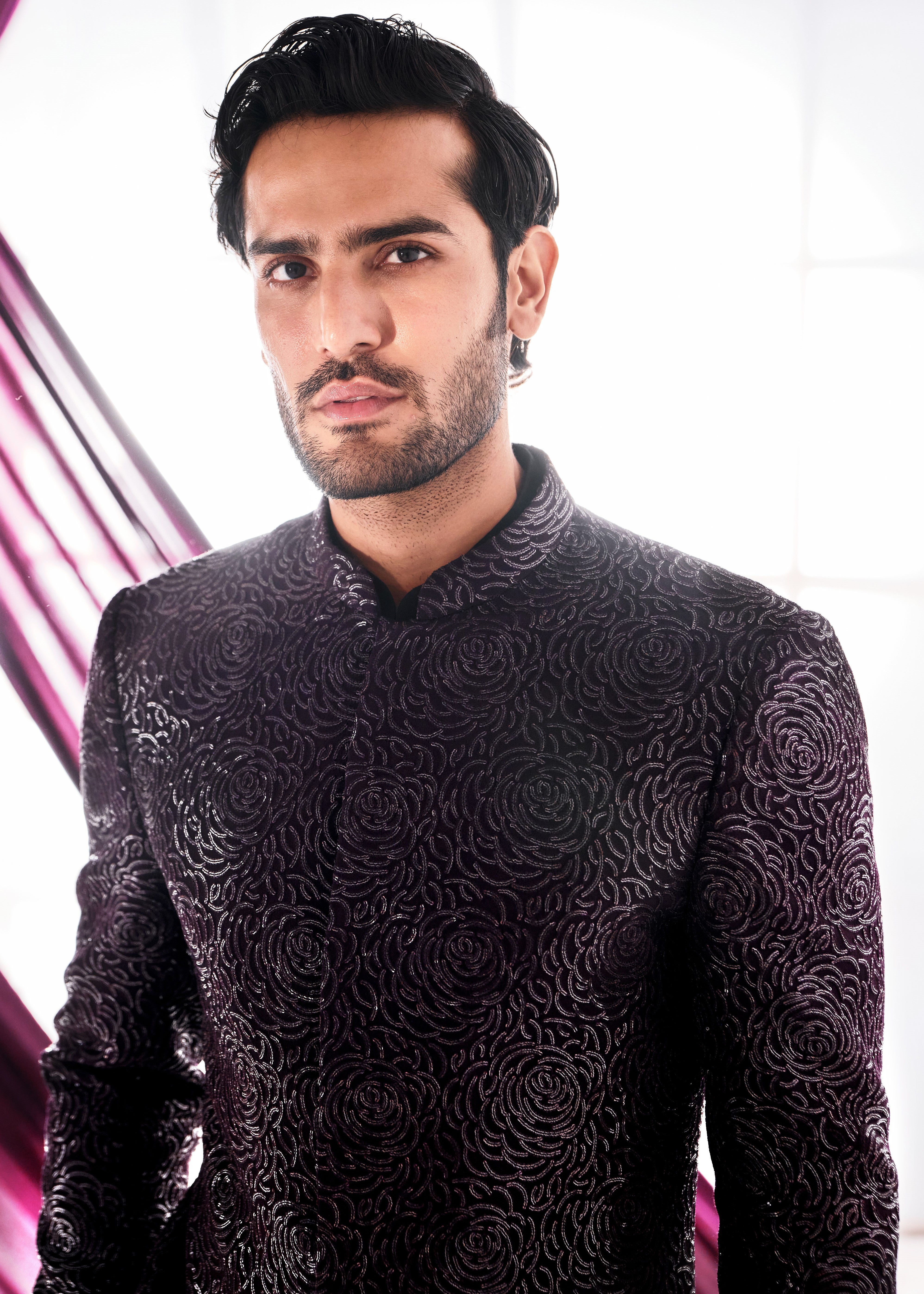 Wine Black Ombre Sherwani