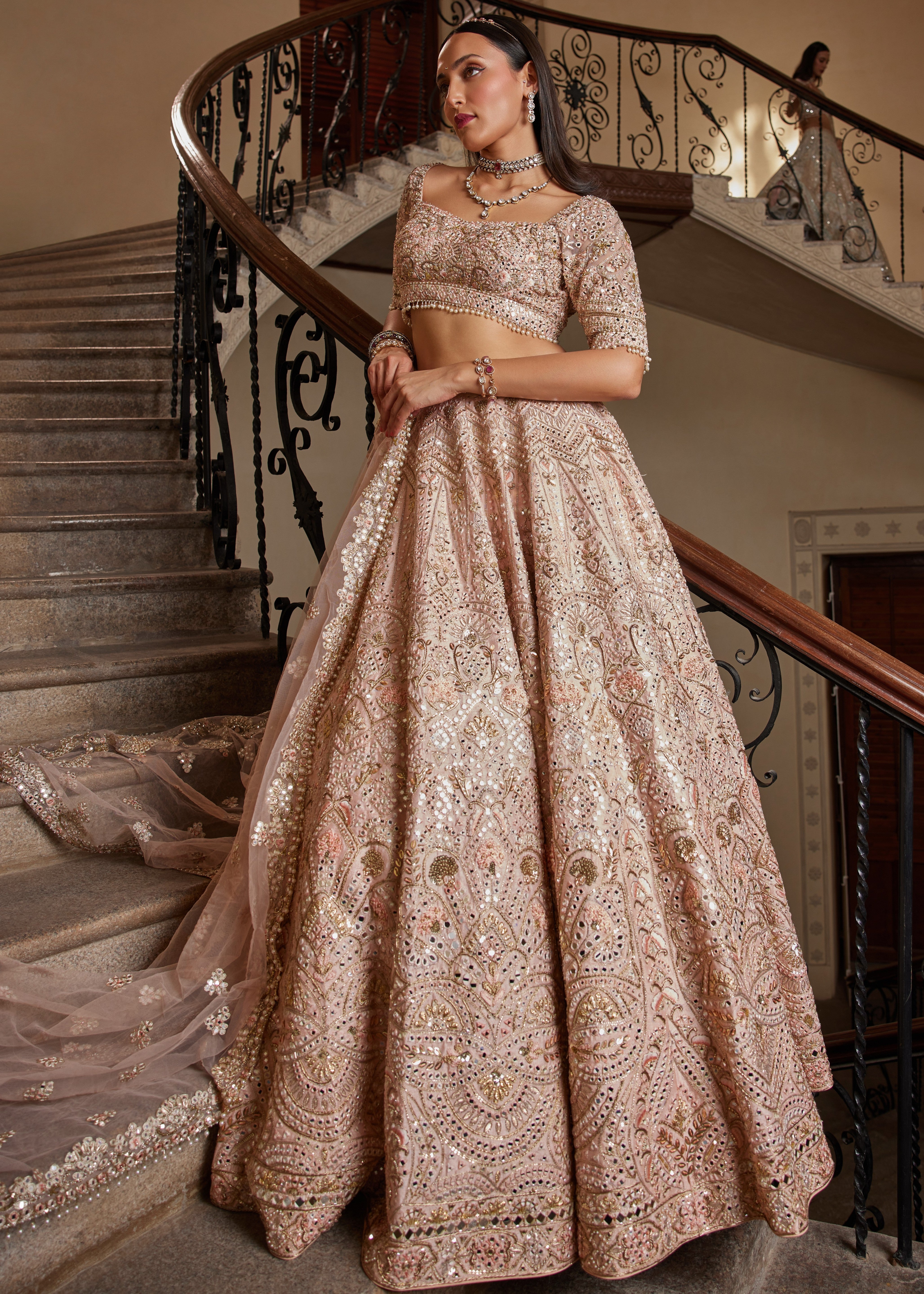 Peach Mirror Lehenga