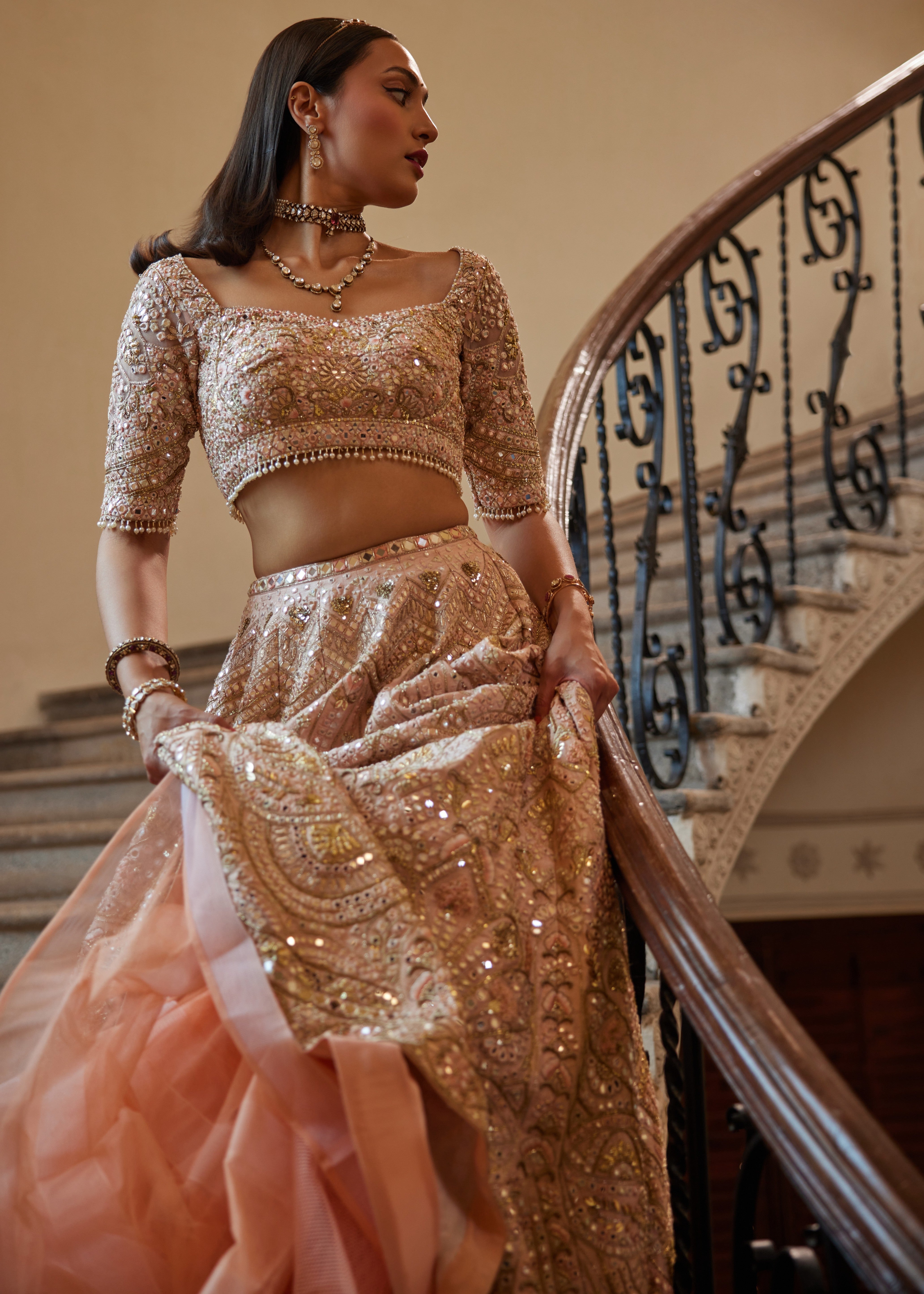 Peach Mirror Lehenga