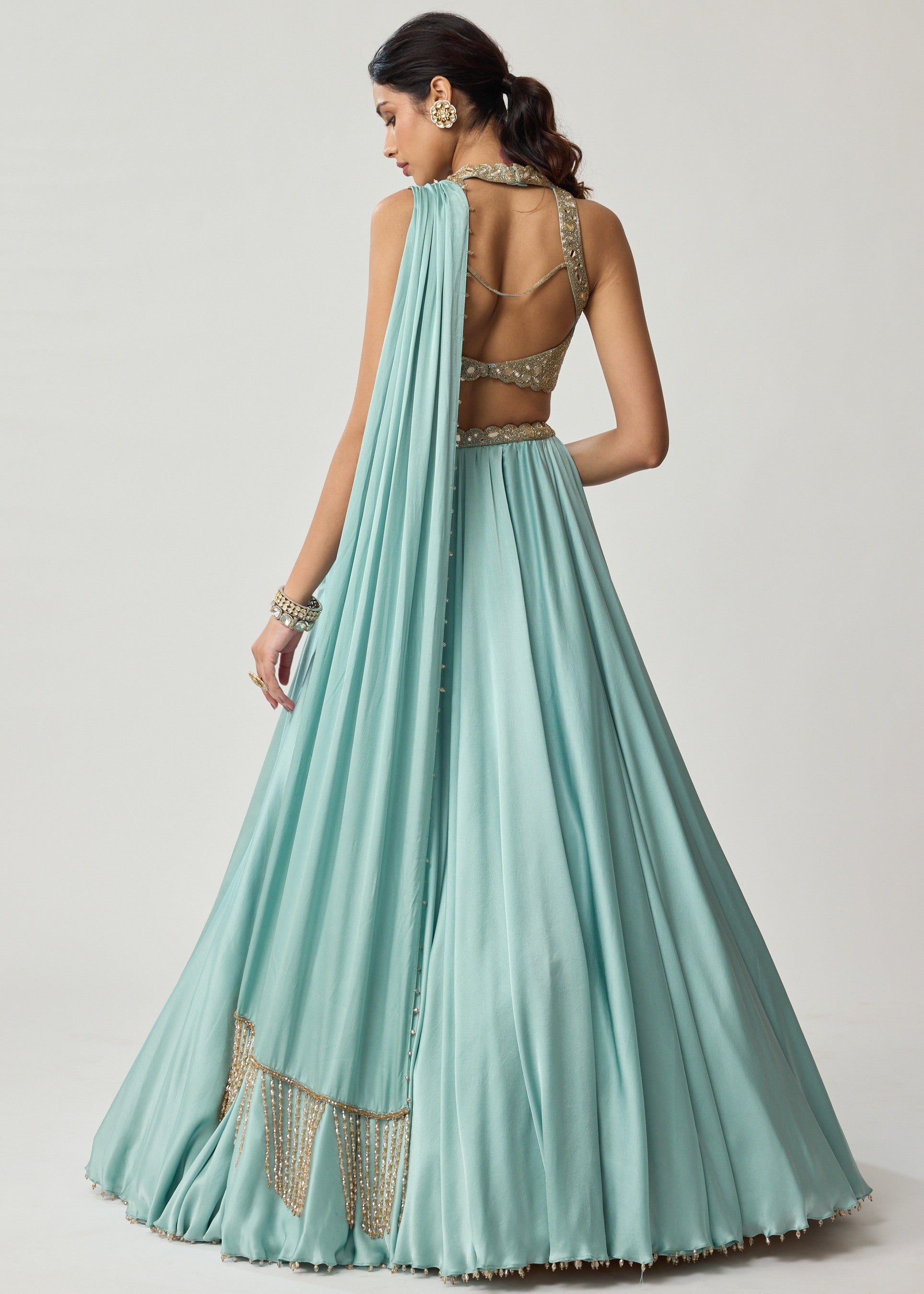 Powder Blue Mirror Satin Skirt Set