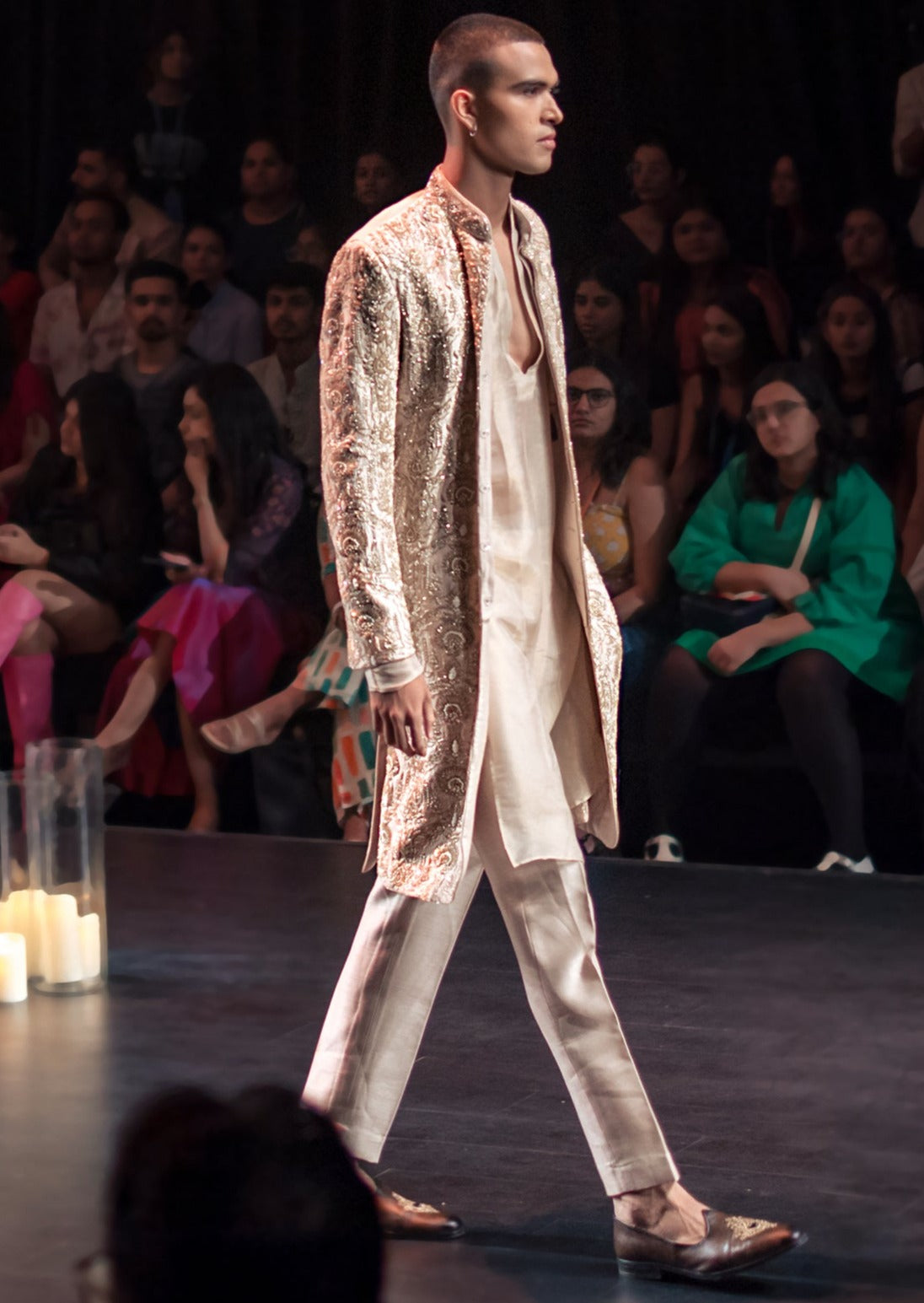 Beige Gold Hand Embroidered Sherwani Set