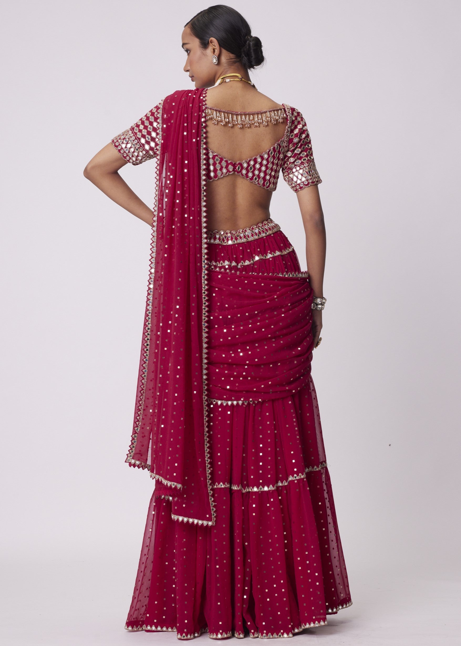 Crimson Red Multi- Tier Sari Set