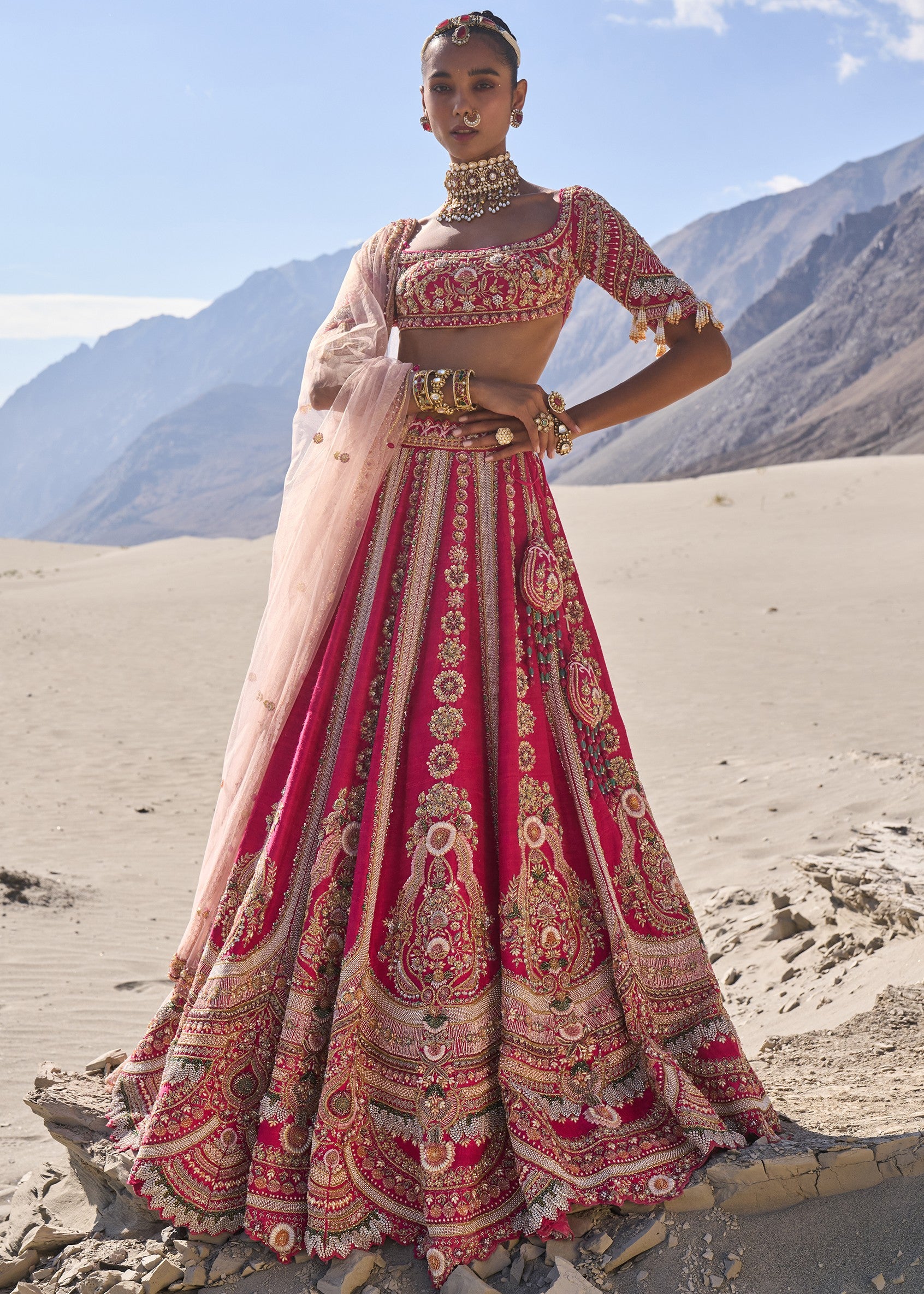 Pink Embroidered Bridal Lehenga