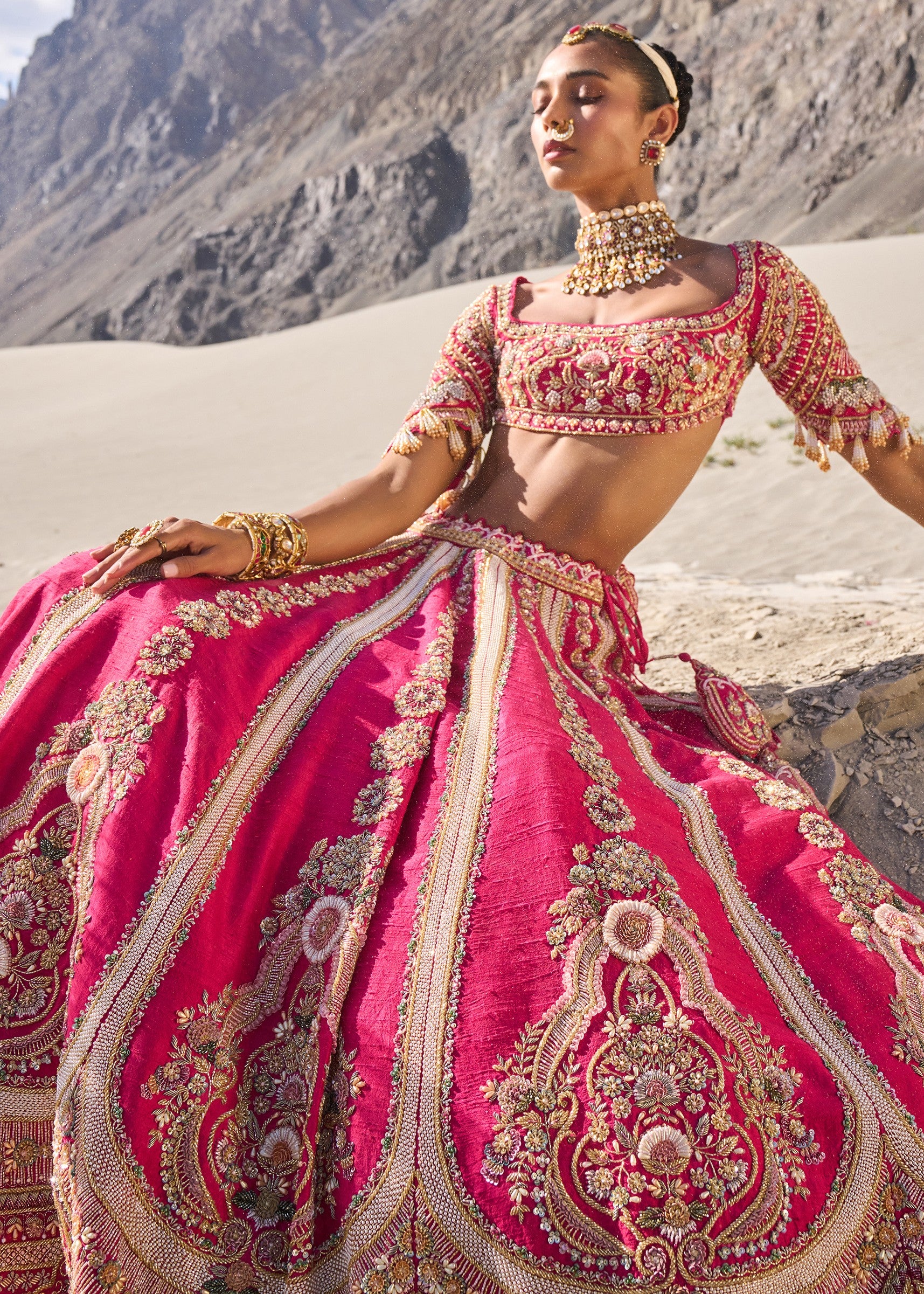 Pink Embroidered Bridal Lehenga