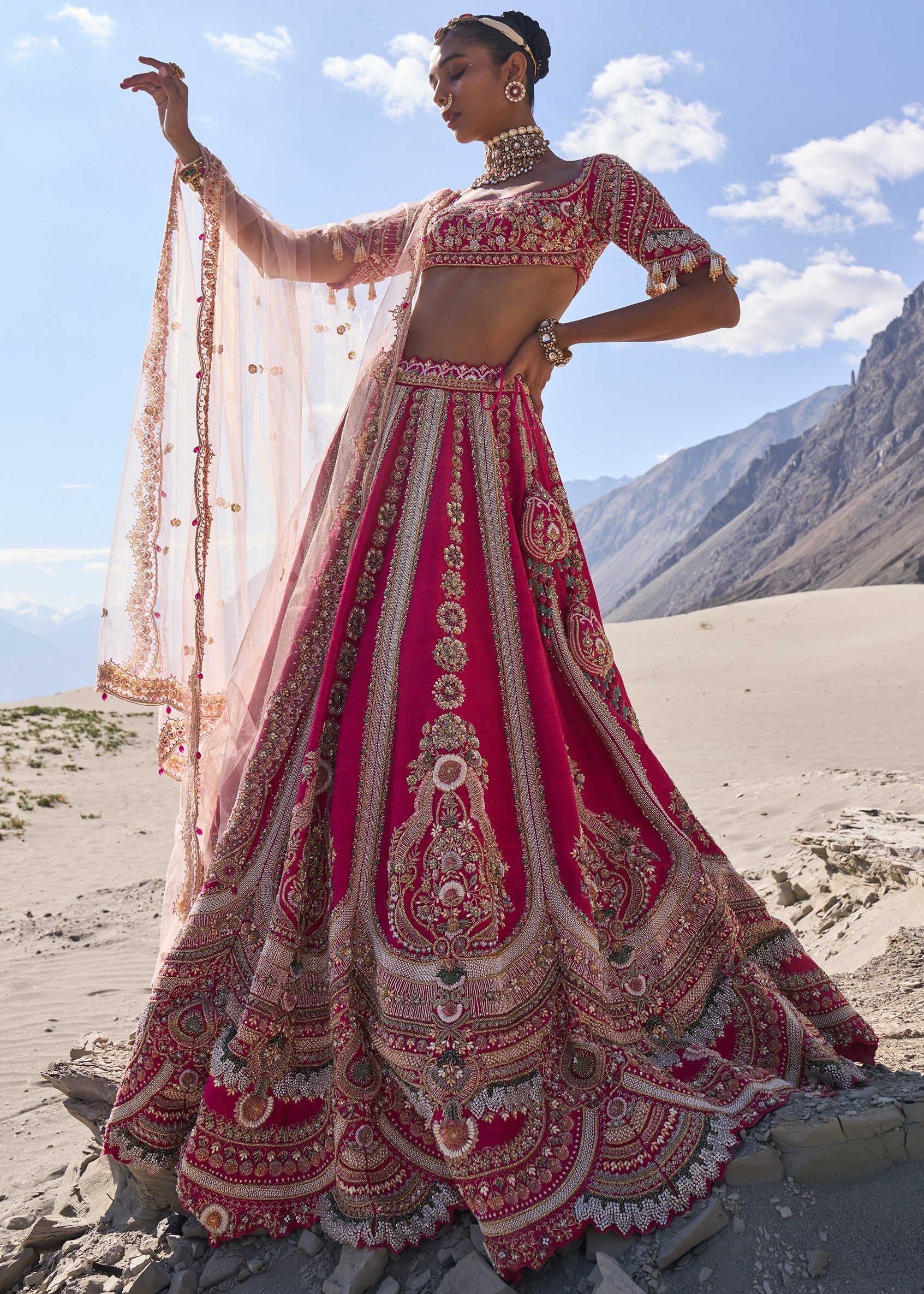 Pink Embroidered Bridal Lehenga