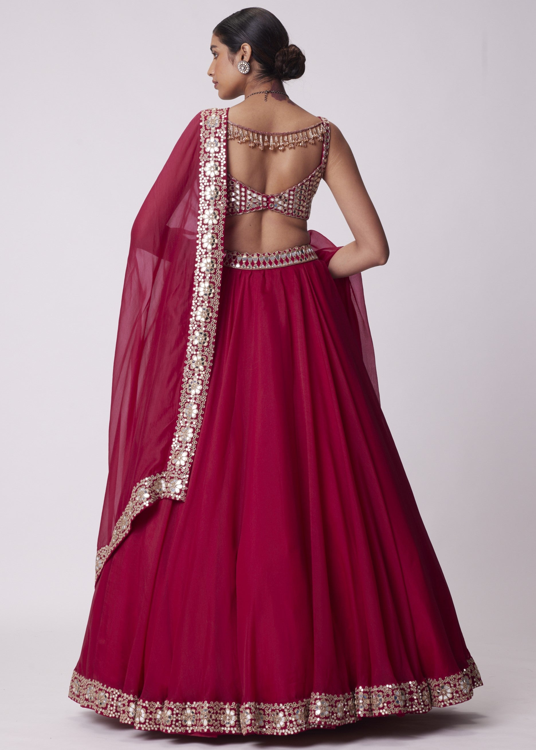 Crimson Red Mirror Embroidered Lehenga Set
