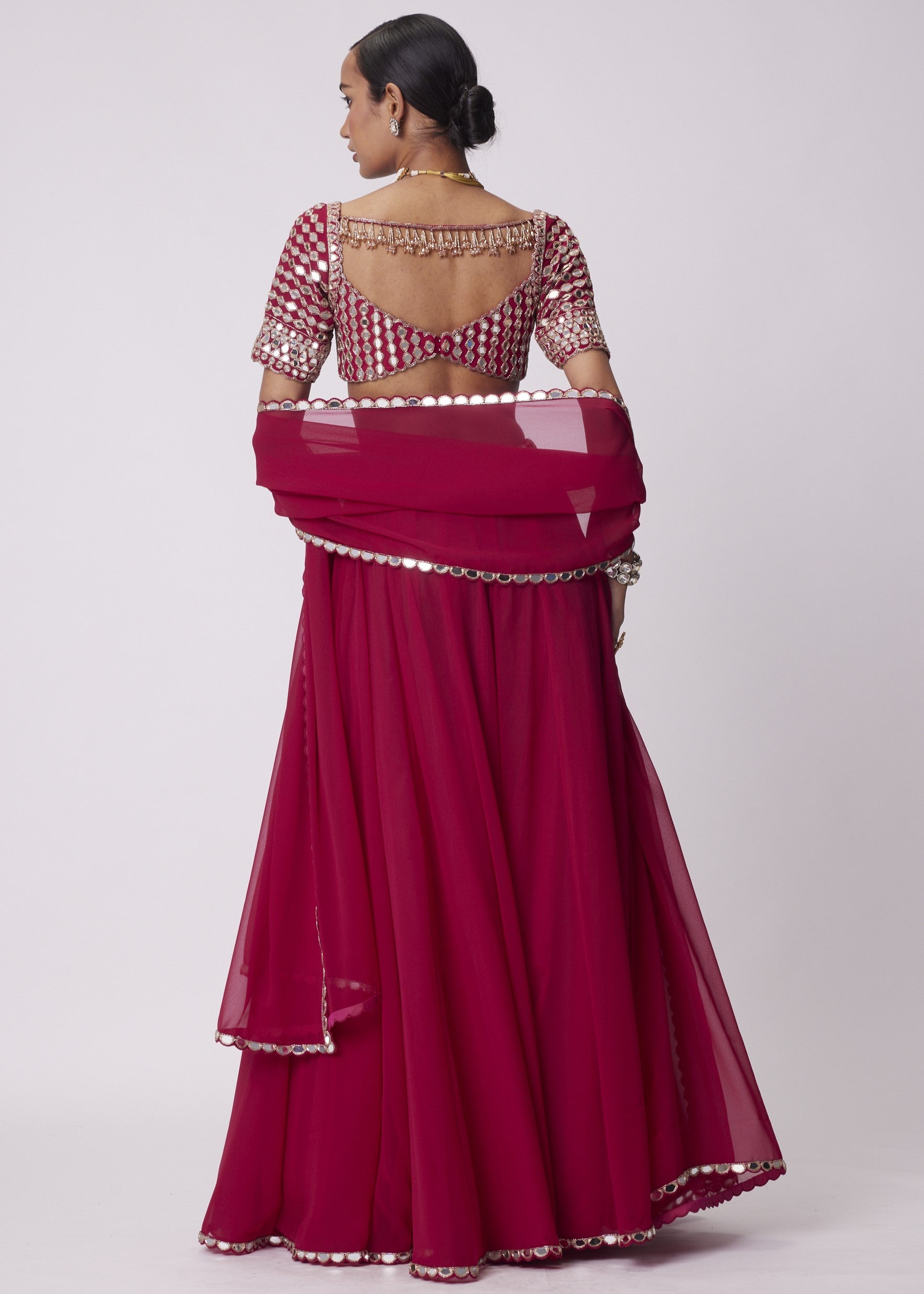 Crimson Red Georgette Lehenga Pants Set