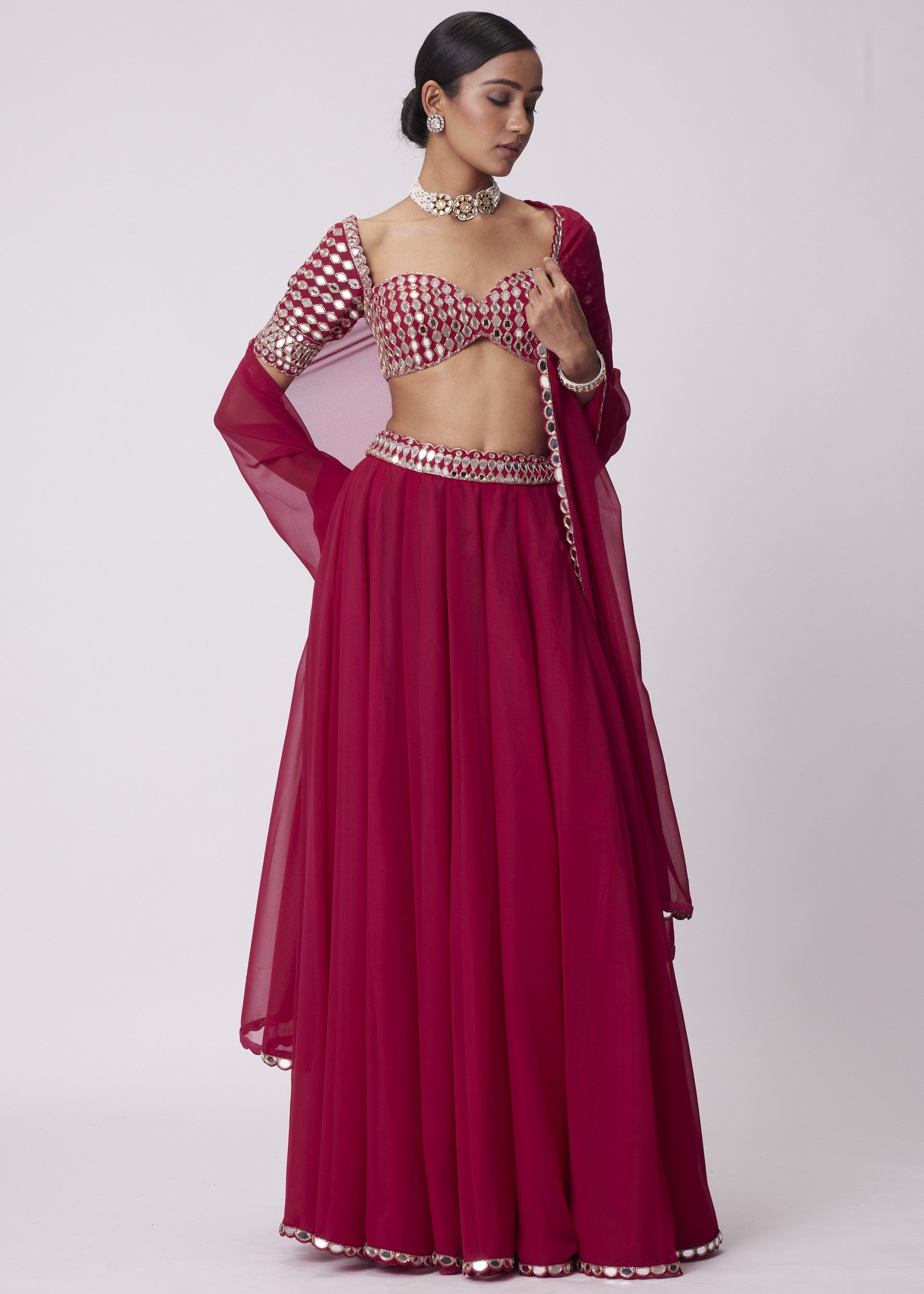 Crimson Red Georgette Lehenga Pants Set