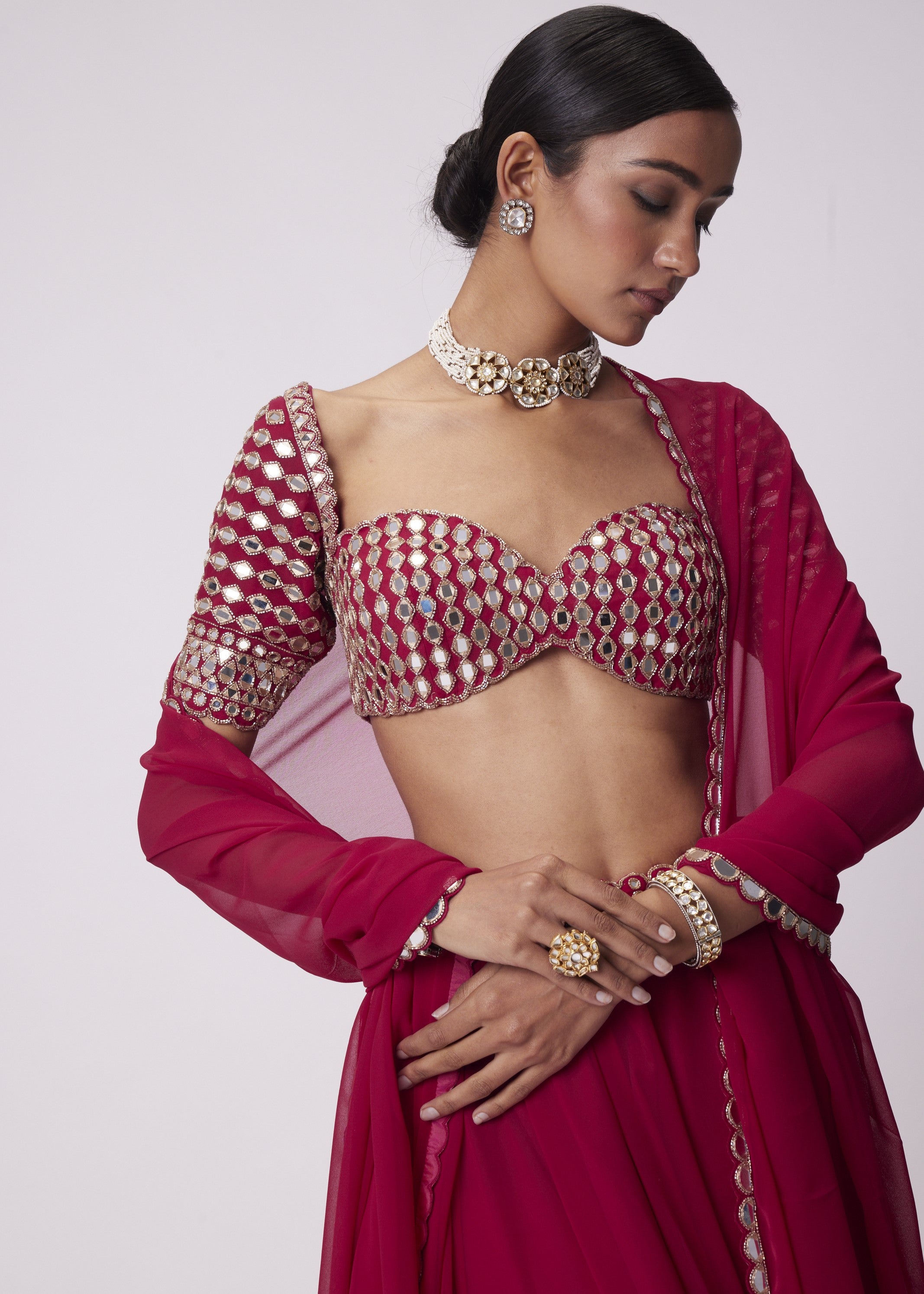 Crimson Red Georgette Lehenga Pants Set