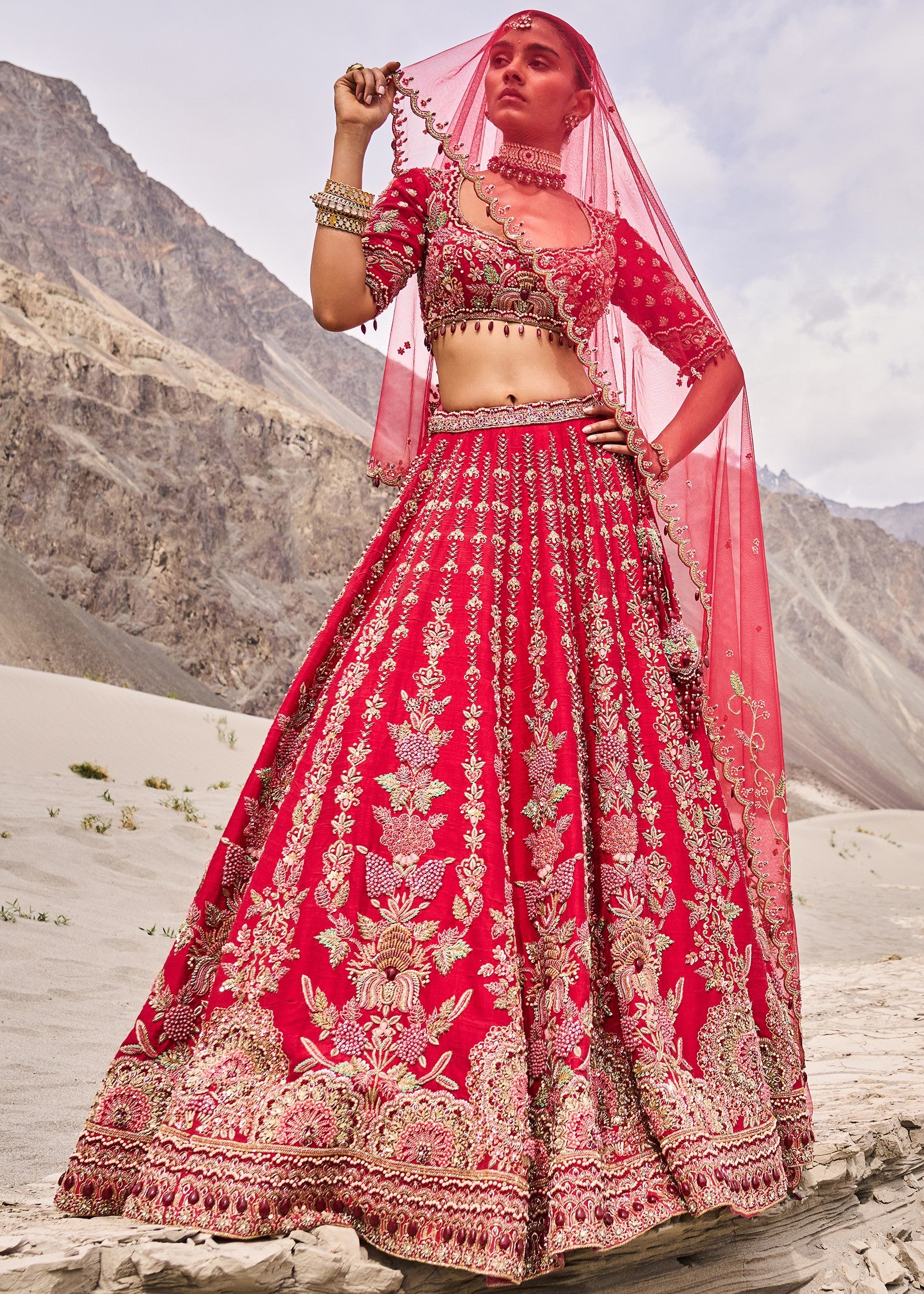 Red Embroidered Bridal Lehenga