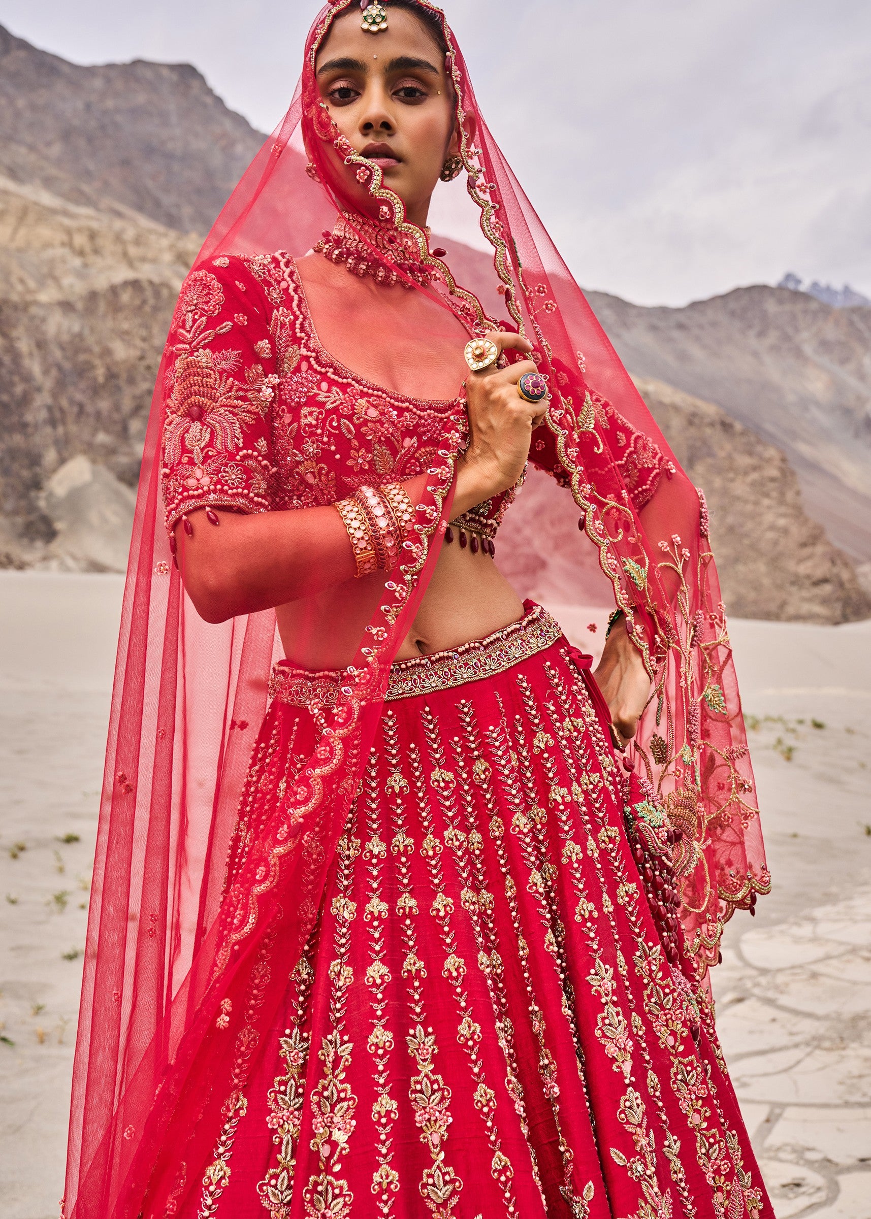 Red Embroidered Bridal Lehenga